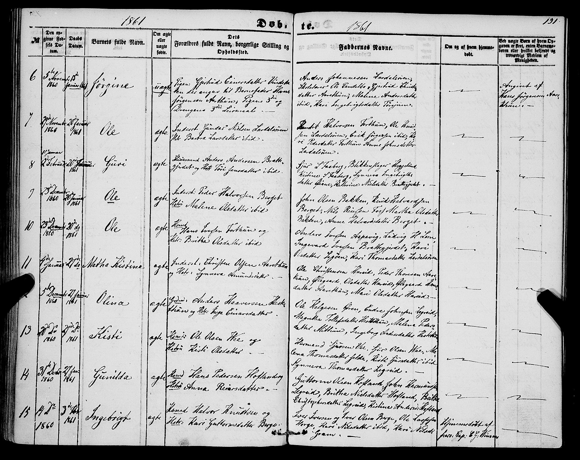Lærdal sokneprestembete, SAB/A-81201: Parish register (official) no. A 11, 1850-1866, p. 131