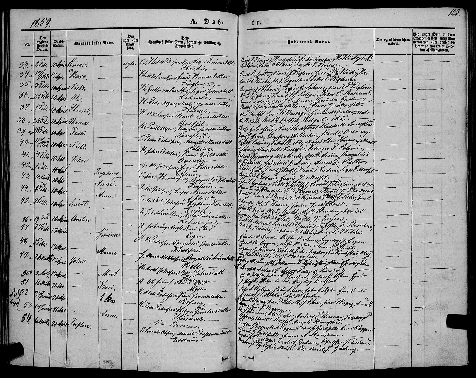 Ministerialprotokoller, klokkerbøker og fødselsregistre - Sør-Trøndelag, AV/SAT-A-1456/695/L1145: Parish register (official) no. 695A06 /1, 1843-1859, p. 123