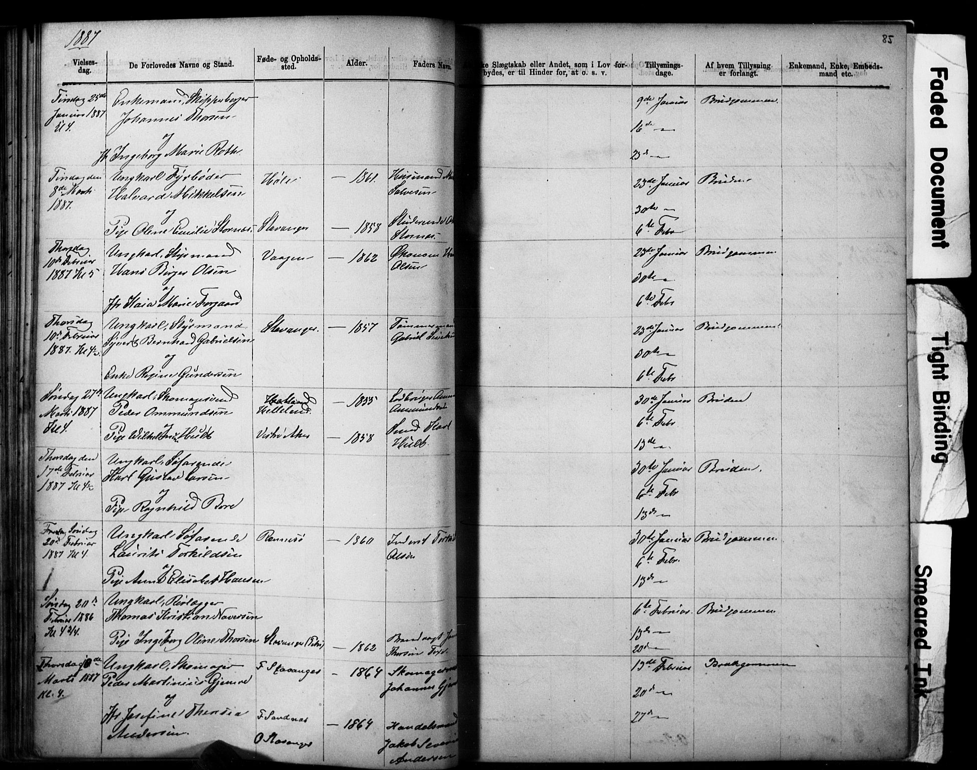 Domkirken sokneprestkontor, SAST/A-101812/001/30/30BB/L0014: Parish register (copy) no. B 14, 1875-1902, p. 85