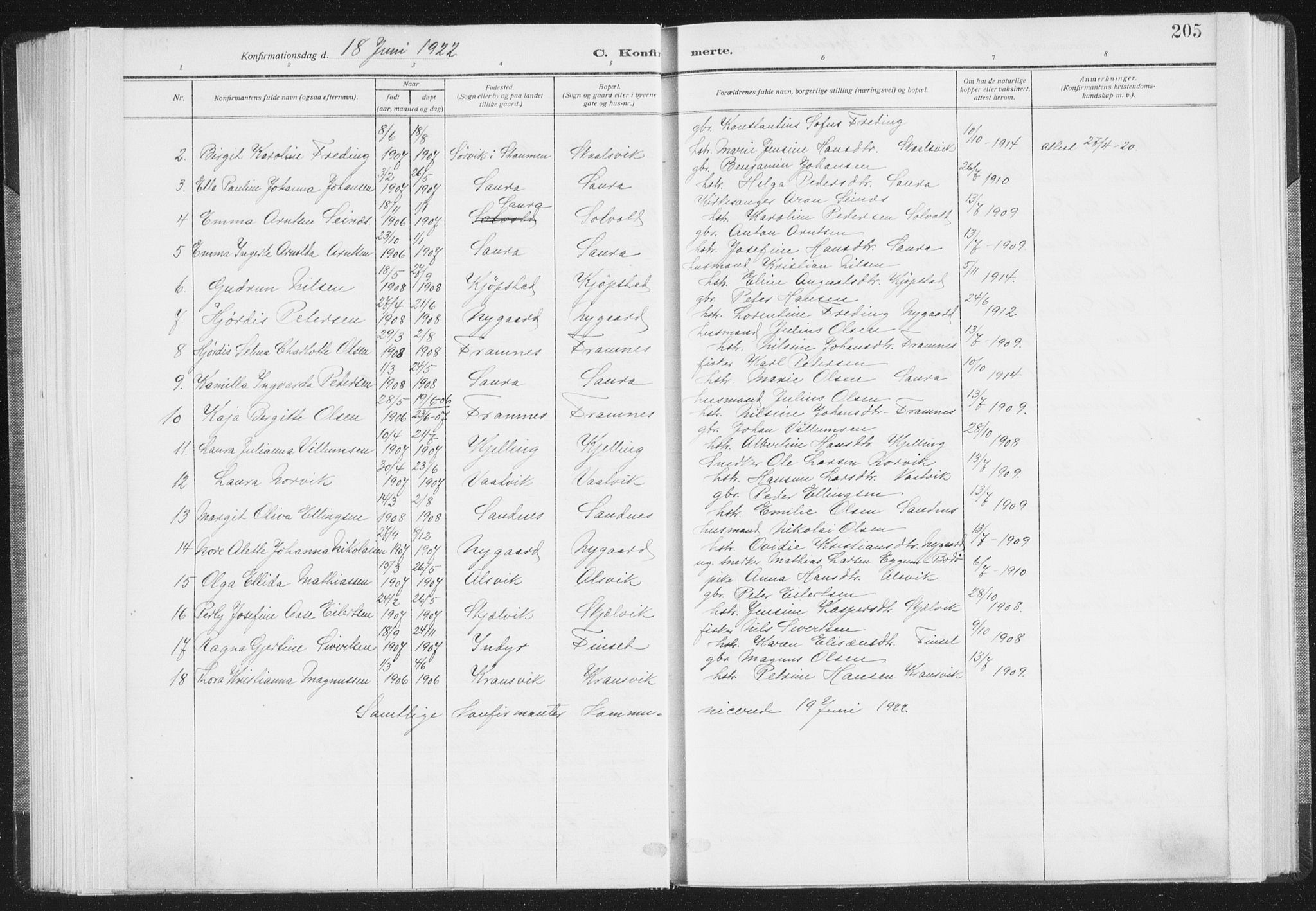 Ministerialprotokoller, klokkerbøker og fødselsregistre - Nordland, SAT/A-1459/805/L0104: Parish register (official) no. 805A09, 1909-1926, p. 205