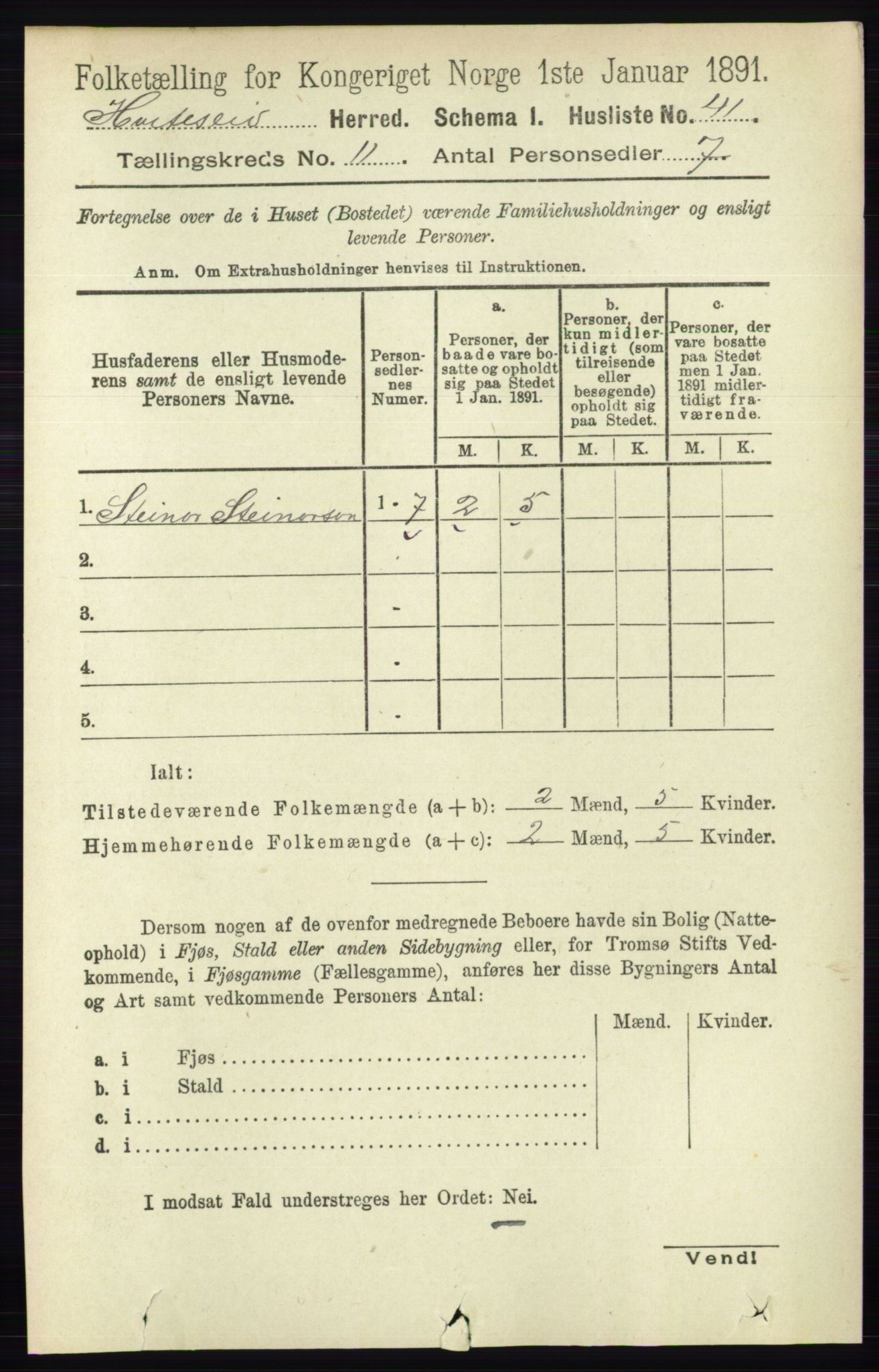 RA, 1891 census for 0829 Kviteseid, 1891, p. 2541