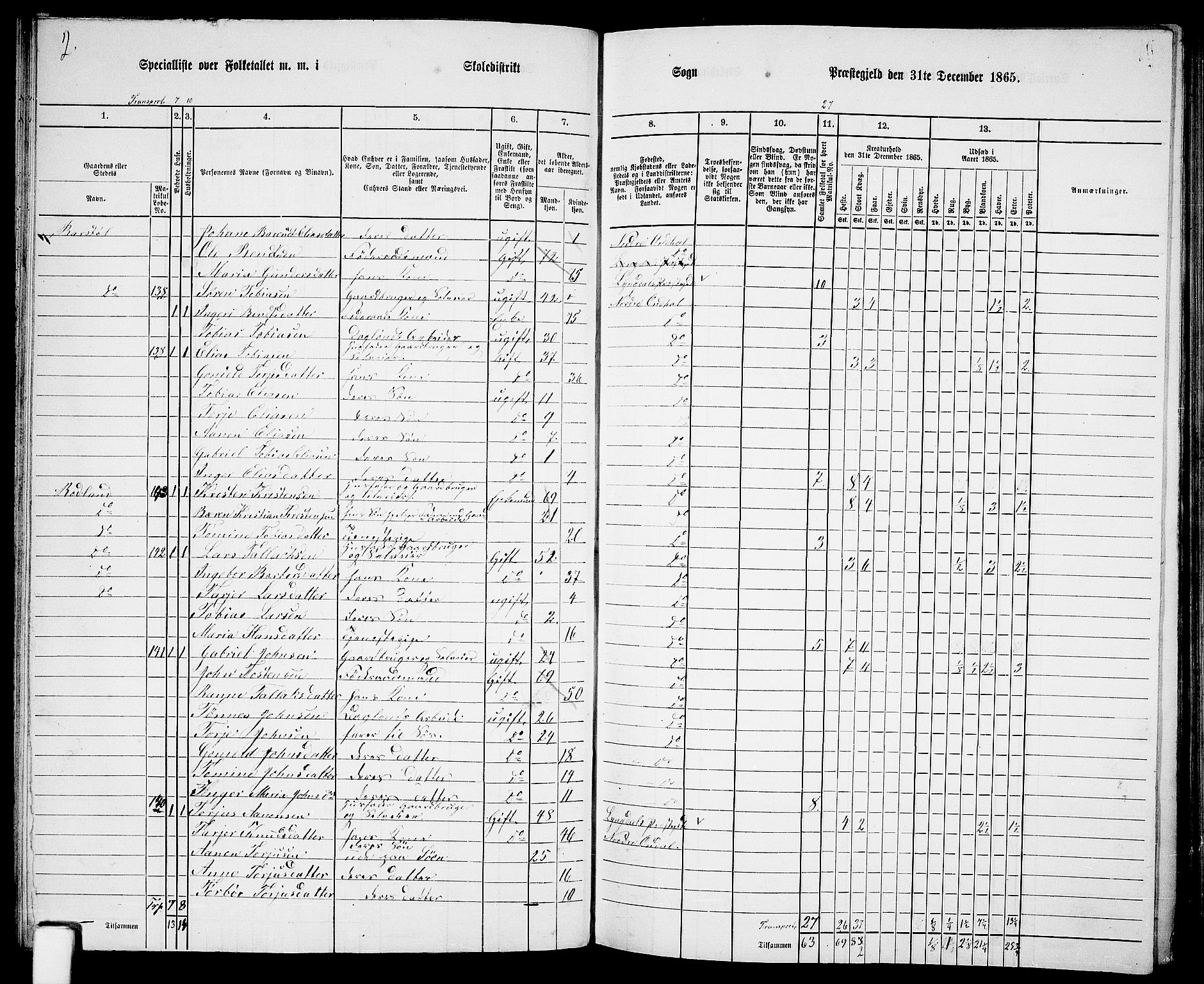 RA, 1865 census for Nord-Audnedal, 1865, p. 43