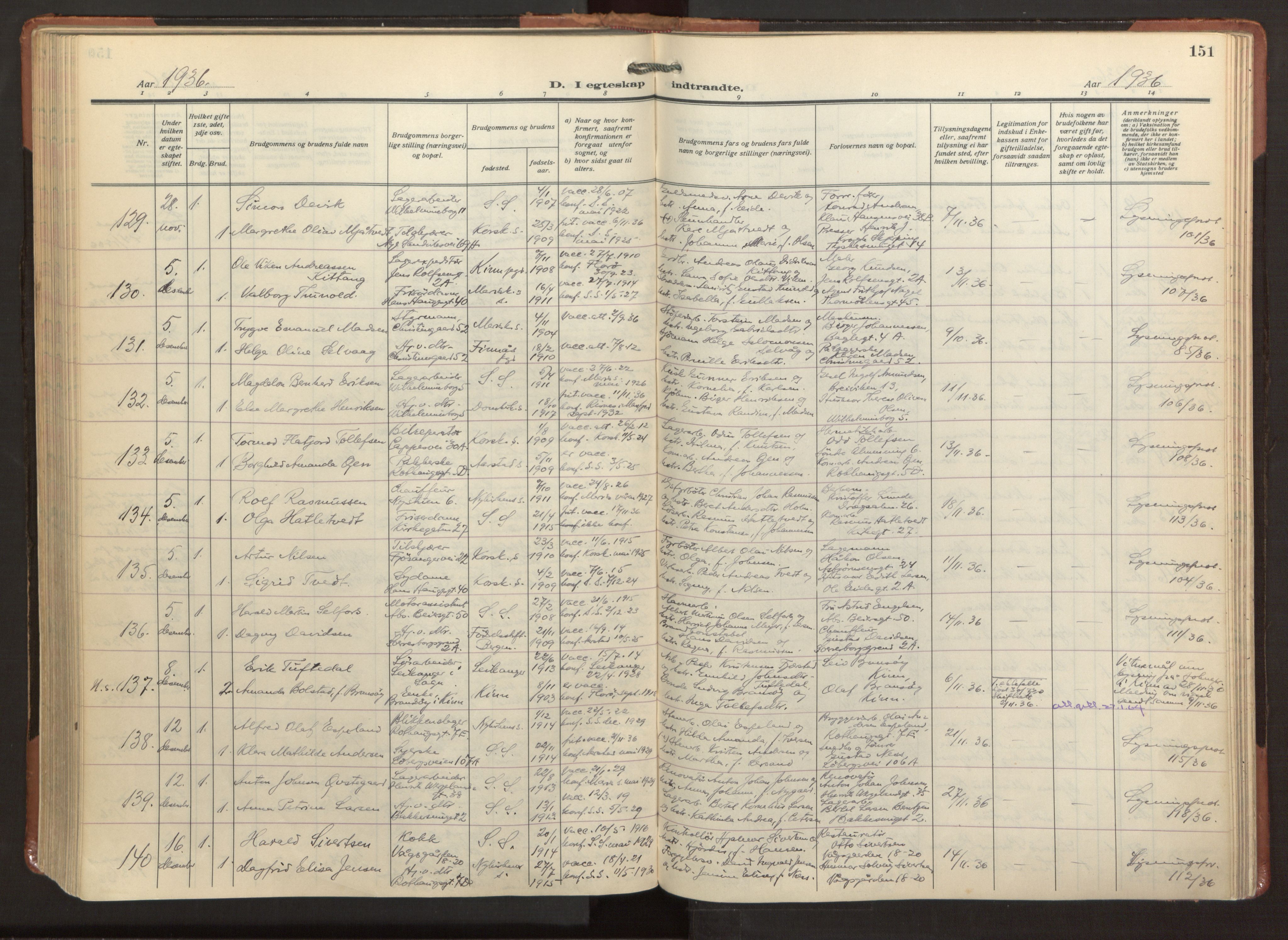 Sandviken Sokneprestembete, AV/SAB-A-77601/H/Ha/L0016: Parish register (official) no. D 3, 1923-1940, p. 151