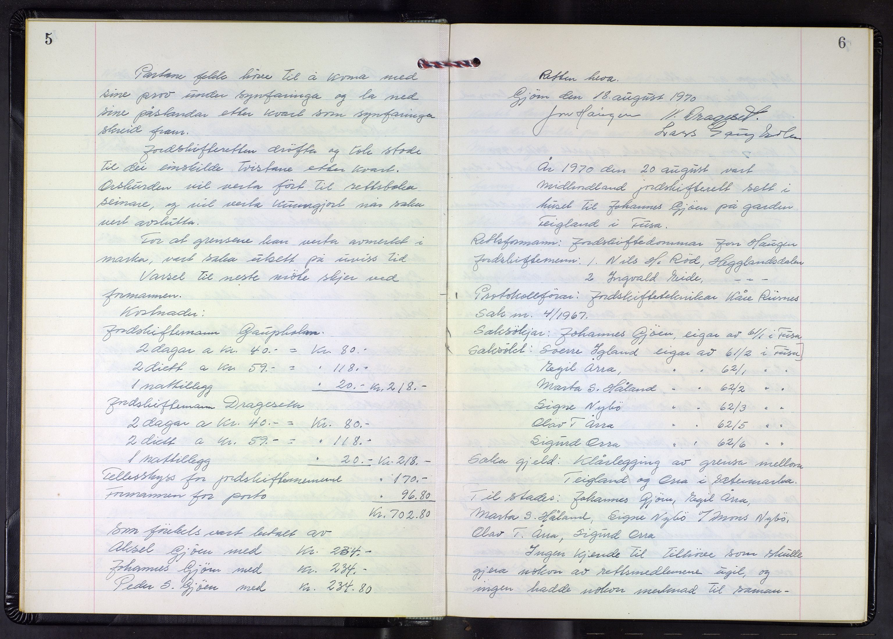 Hordaland jordskiftedøme - III Midhordland jordskiftedistrikt, AV/SAB-A-7001/A/Aa/L0040: Forhandlingsprotokoll, 1970-1976, p. 5-6