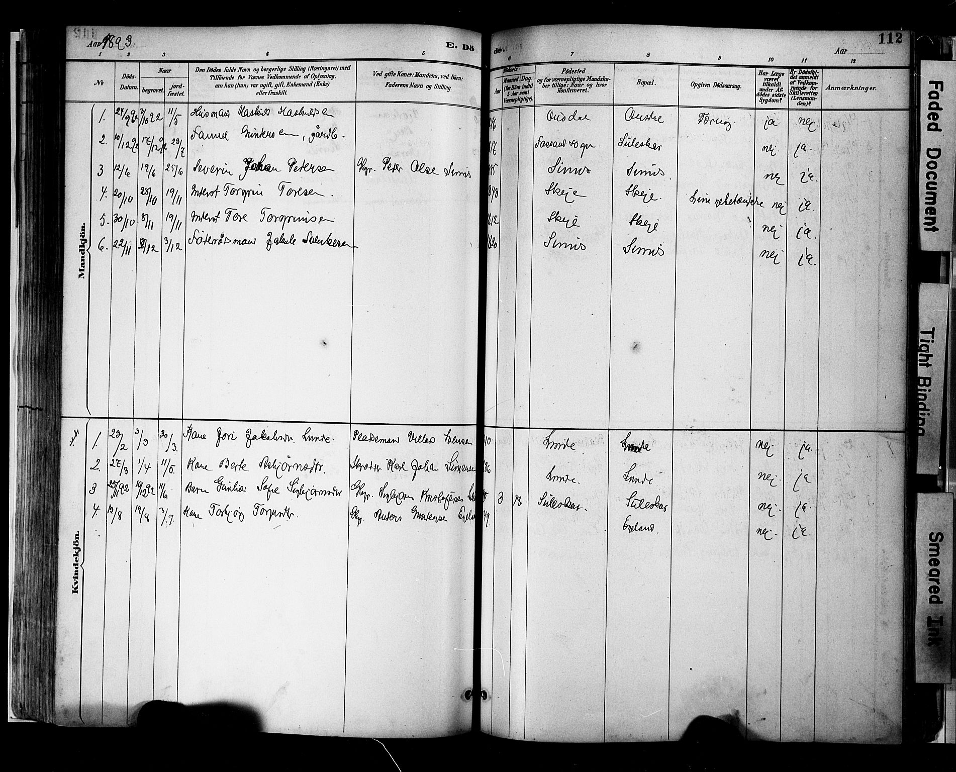 Sirdal sokneprestkontor, AV/SAK-1111-0036/F/Fa/Faa/L0001: Parish register (official) no. A 1, 1887-1910, p. 112