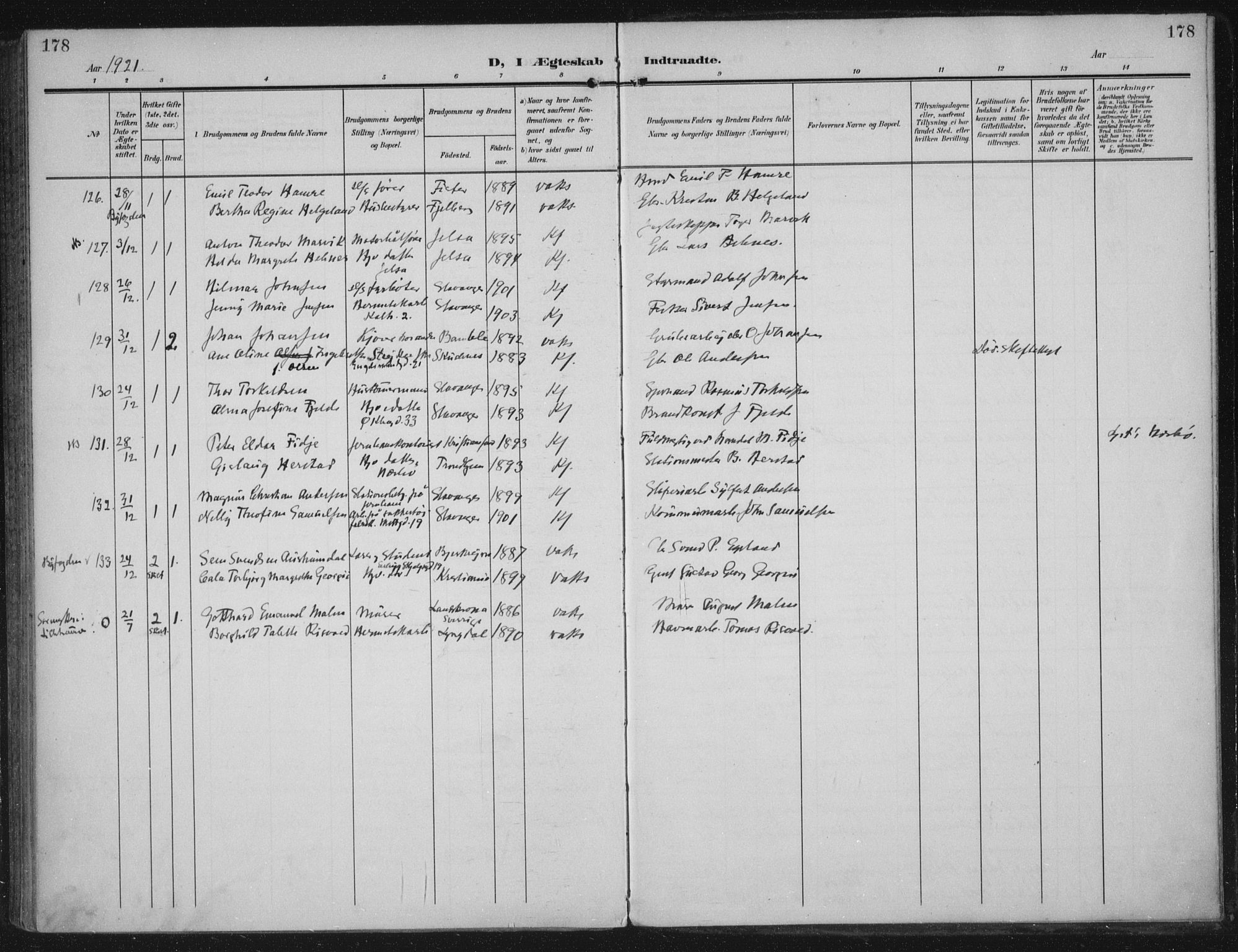 Domkirken sokneprestkontor, SAST/A-101812/002/A/L0016: Parish register (official) no. A 33, 1905-1922, p. 178