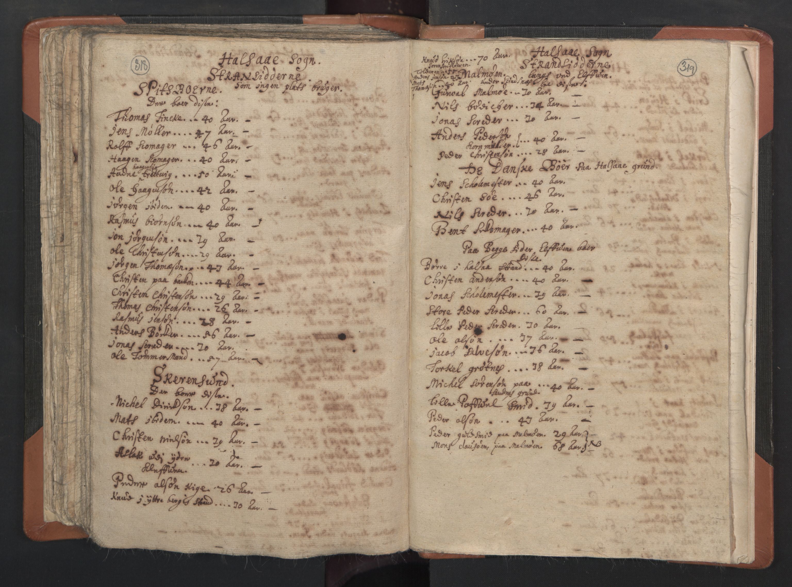 RA, Vicar's Census 1664-1666, no. 15: Mandal deanery, 1664-1666, p. 318-319