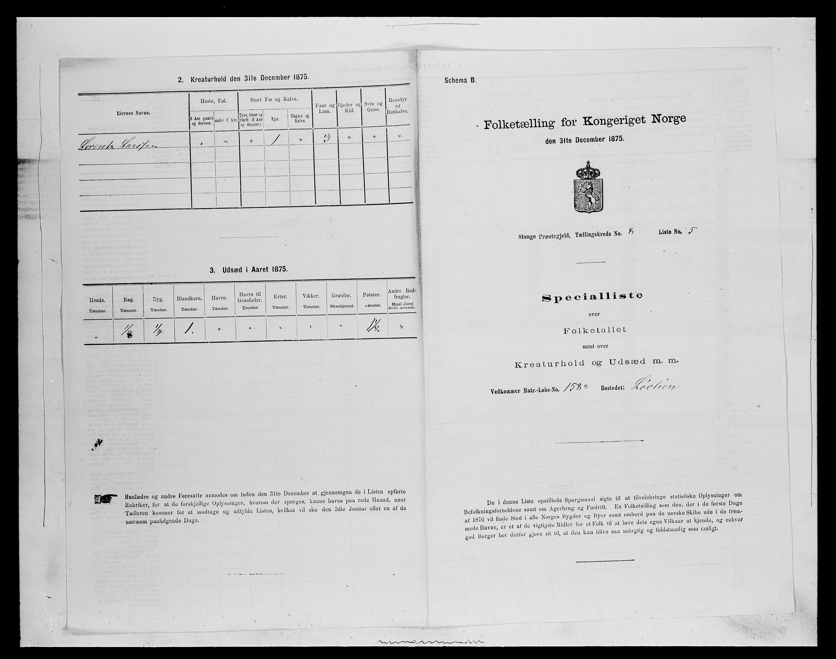 SAH, 1875 census for 0417P Stange, 1875, p. 1289