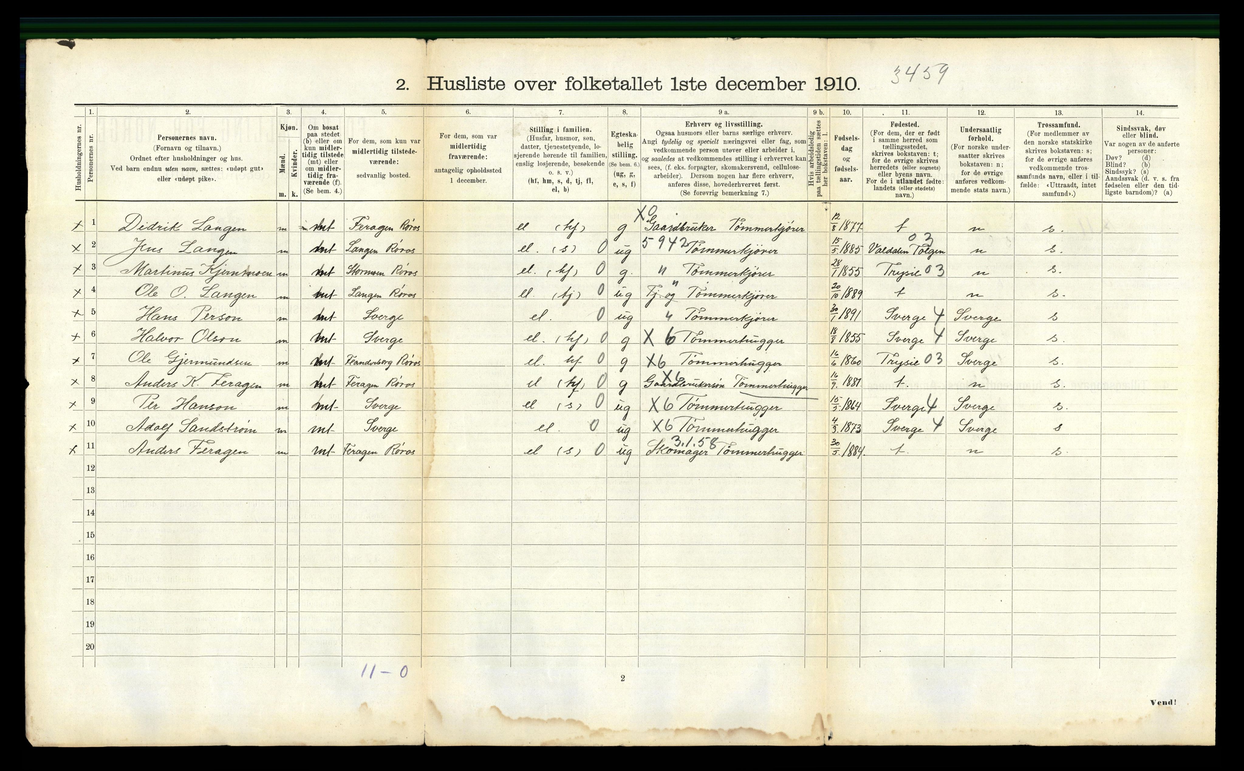 RA, 1910 census for Røros, 1910, p. 1176