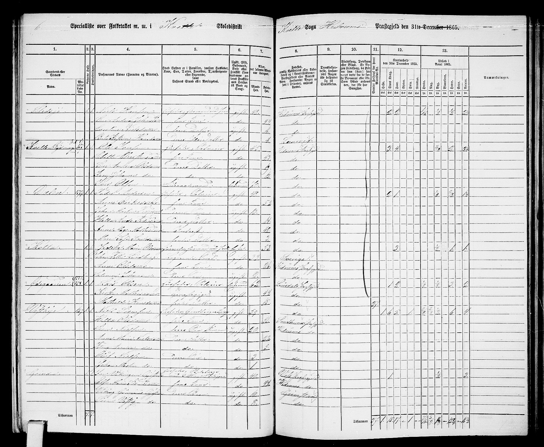 RA, 1865 census for Hedrum, 1865, p. 116