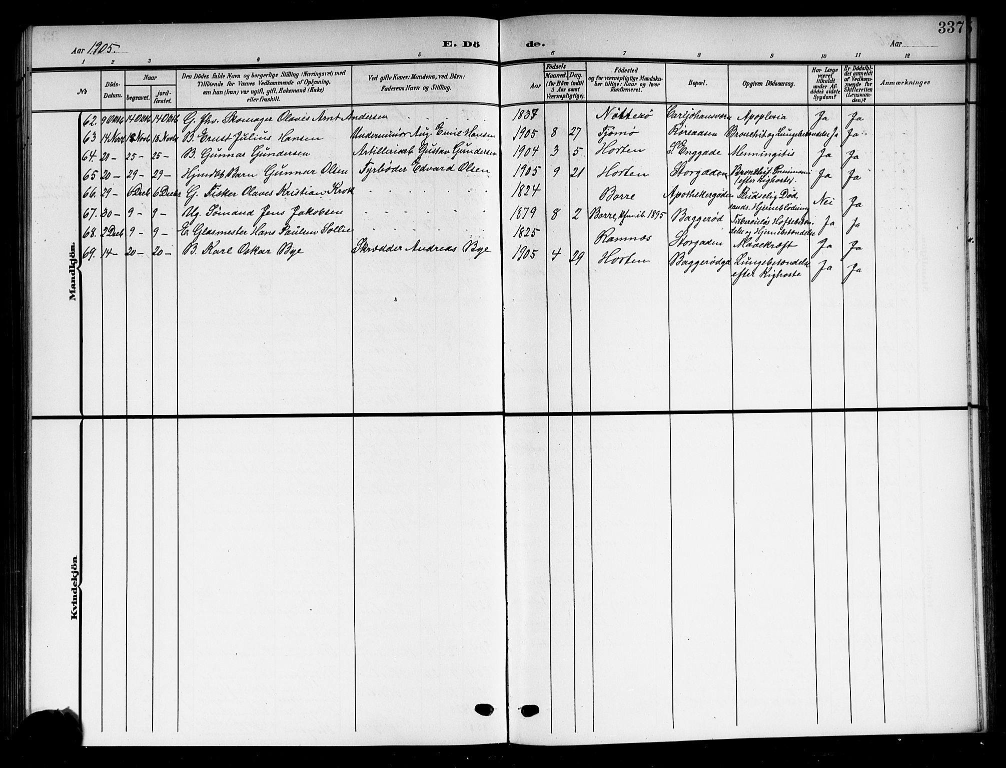 Horten kirkebøker, AV/SAKO-A-348/G/Ga/L0007: Parish register (copy) no. 7, 1905-1915, p. 337