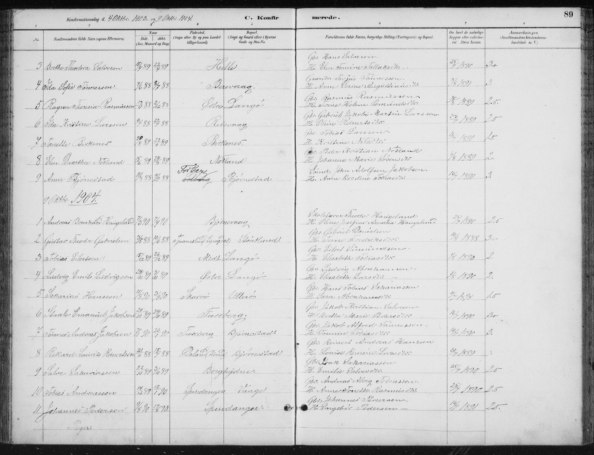 Herad sokneprestkontor, SAK/1111-0018/F/Fb/Fbb/L0004: Parish register (copy) no. B 4, 1890-1935, p. 89