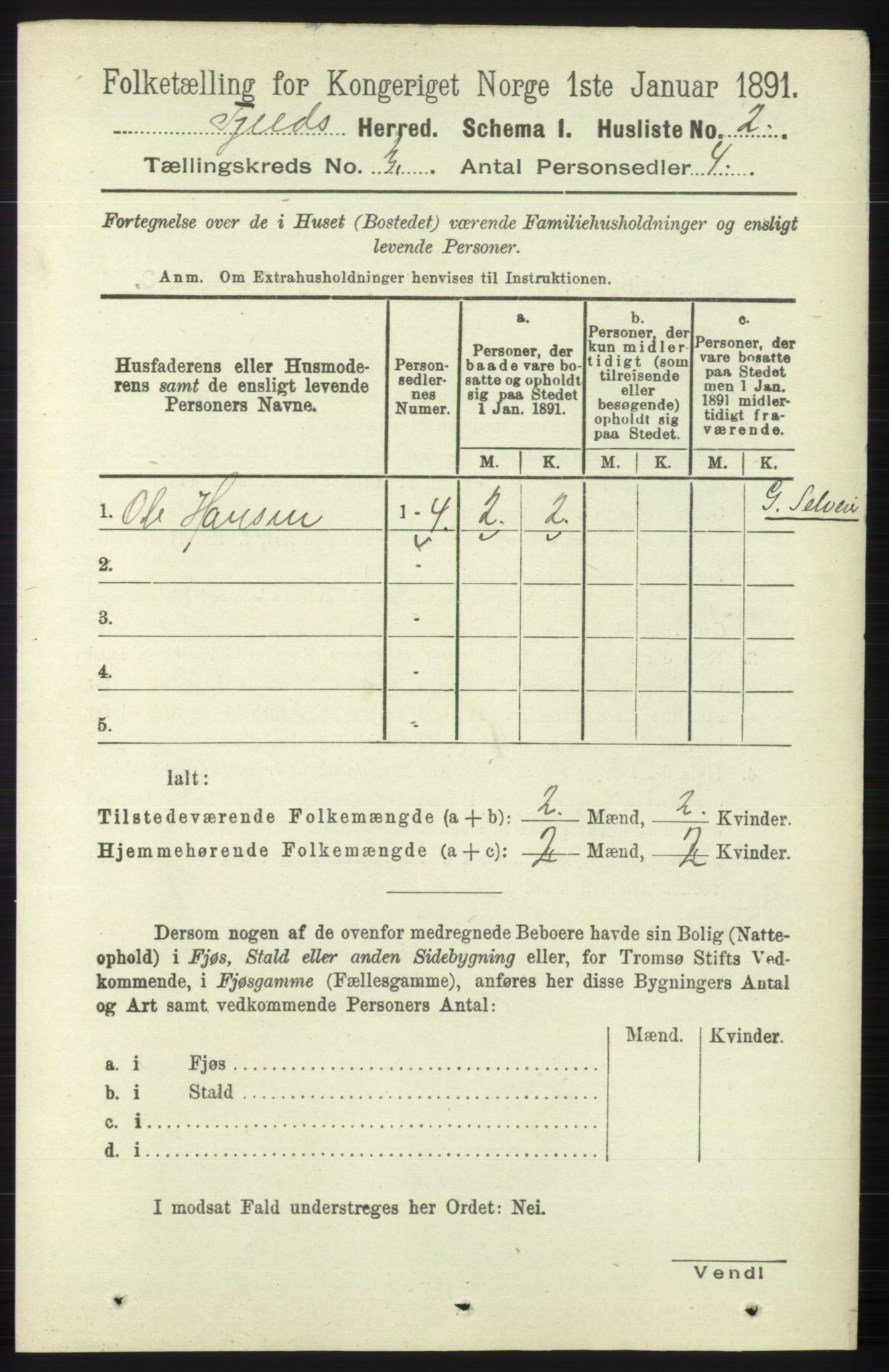 RA, 1891 census for 1246 Fjell, 1891, p. 1215