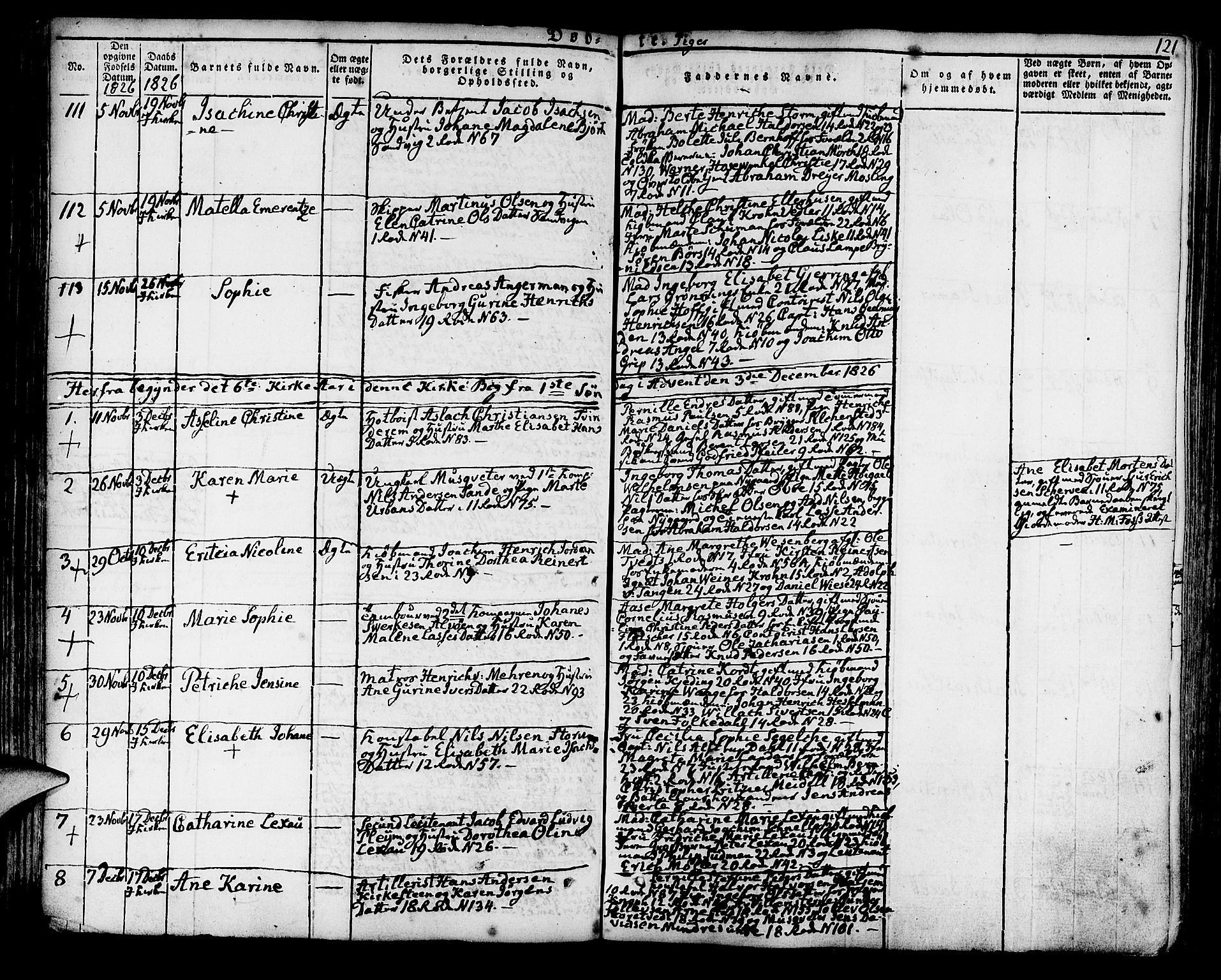 Korskirken sokneprestembete, AV/SAB-A-76101/H/Hab: Parish register (copy) no. A 3, 1821-1831, p. 121