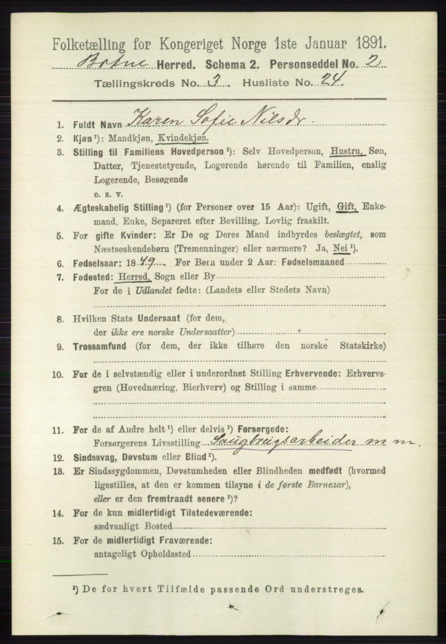 RA, 1891 census for 0715 Botne, 1891, p. 1343