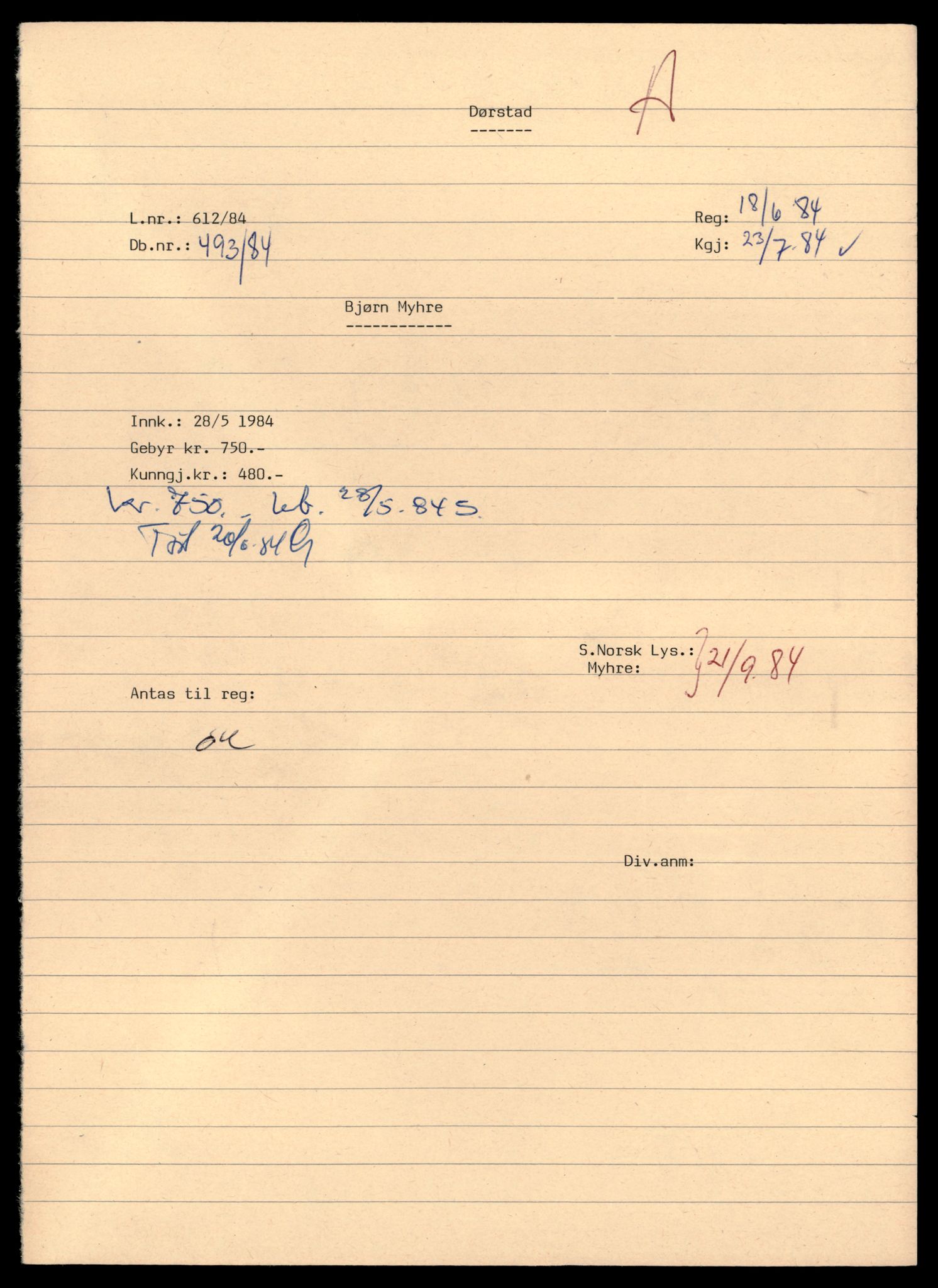 Asker og Bærum tingrett, AV/SAT-A-10379/K/Kb/Kba/L0002: Enkeltmannsforetak slettet mellom 1971 og 1984, 1944-1984, p. 1