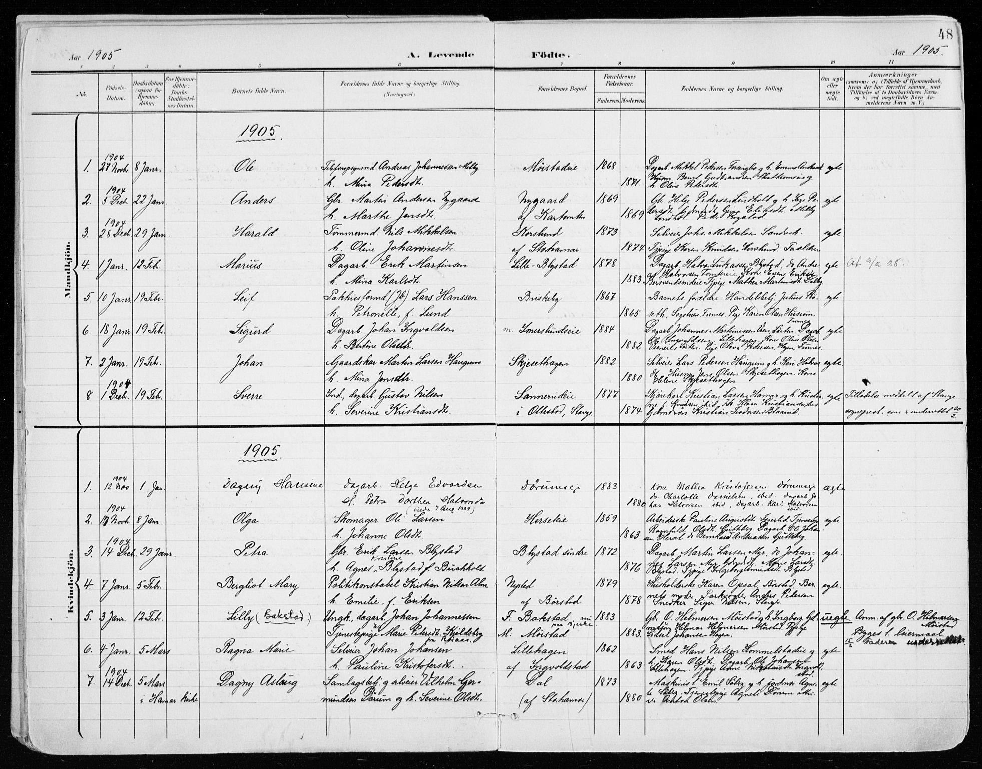 Vang prestekontor, Hedmark, SAH/PREST-008/H/Ha/Haa/L0021: Parish register (official) no. 21, 1902-1917, p. 48
