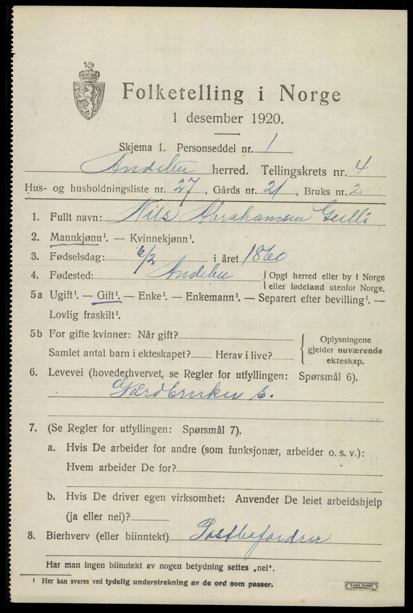 SAKO, 1920 census for Andebu, 1920, p. 2616