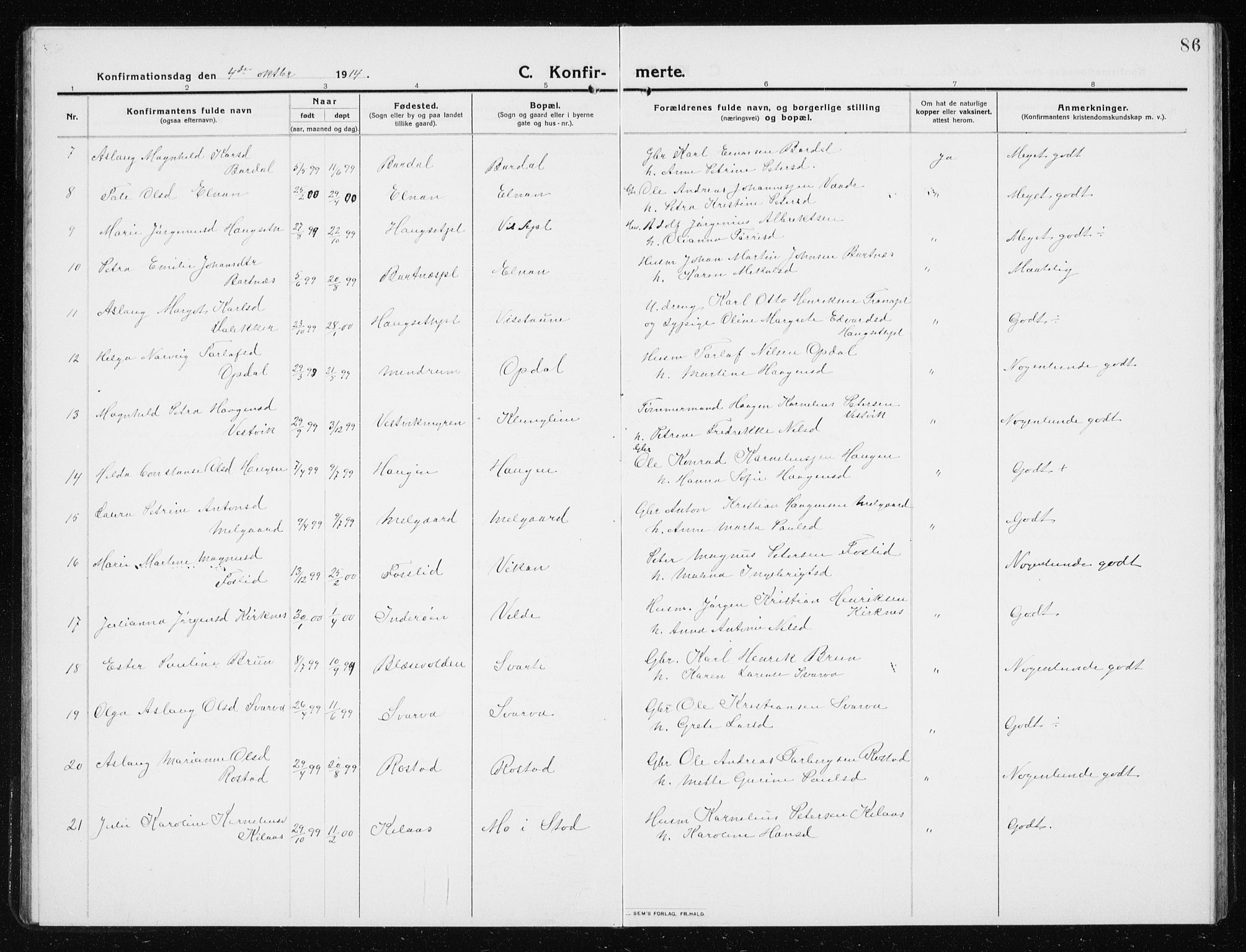 Ministerialprotokoller, klokkerbøker og fødselsregistre - Nord-Trøndelag, SAT/A-1458/741/L0402: Parish register (copy) no. 741C03, 1911-1926, p. 86