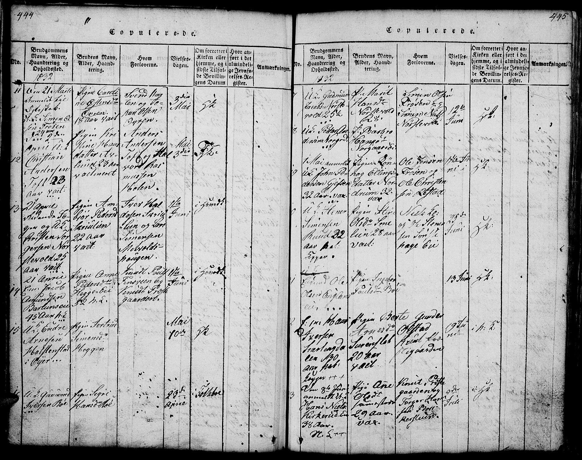 Gausdal prestekontor, SAH/PREST-090/H/Ha/Hab/L0001: Parish register (copy) no. 1, 1817-1848, p. 444-445