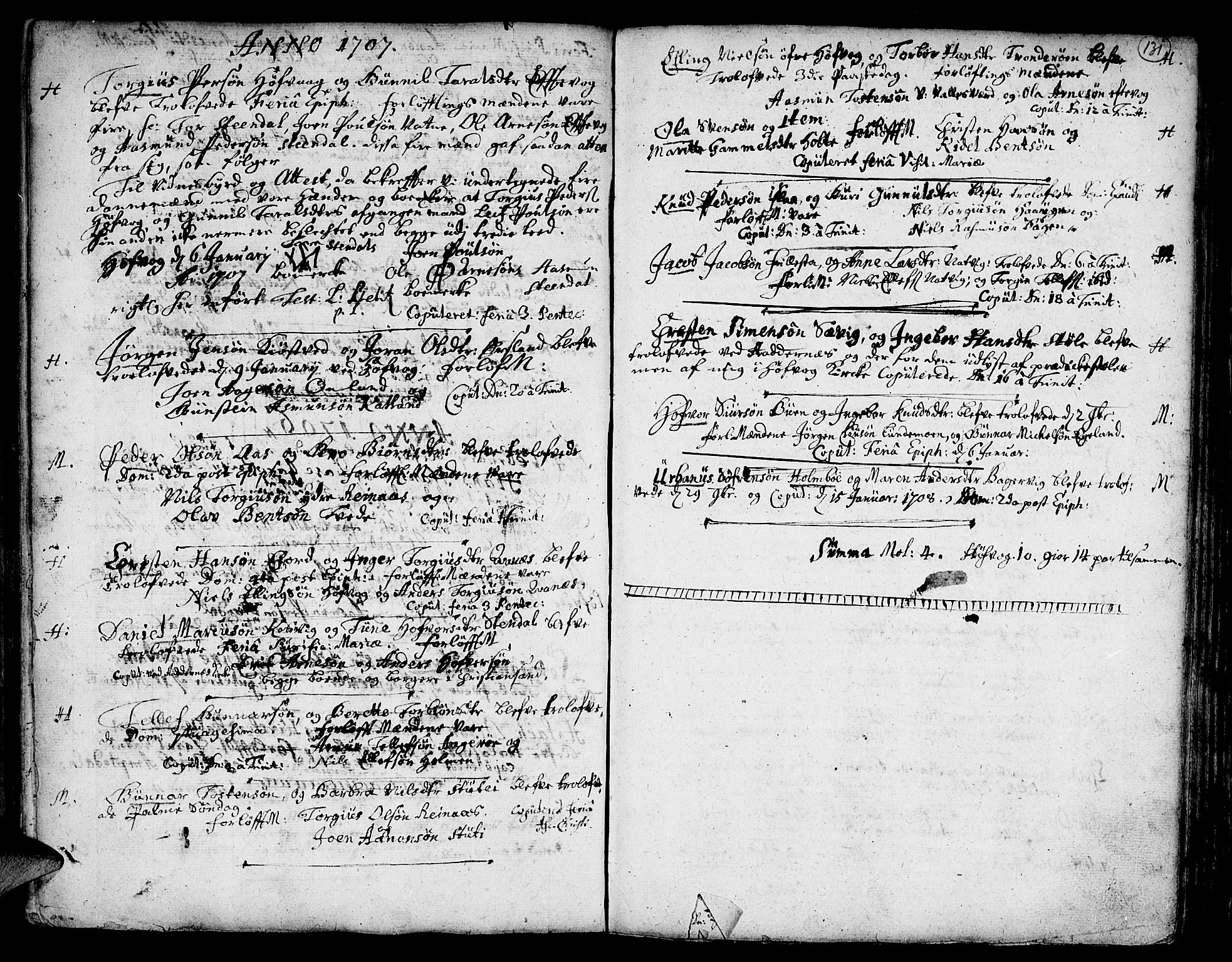 Vestre Moland sokneprestkontor, SAK/1111-0046/F/Fa/Fab/L0001: Parish register (official) no. A 1, 1687-1760, p. 131