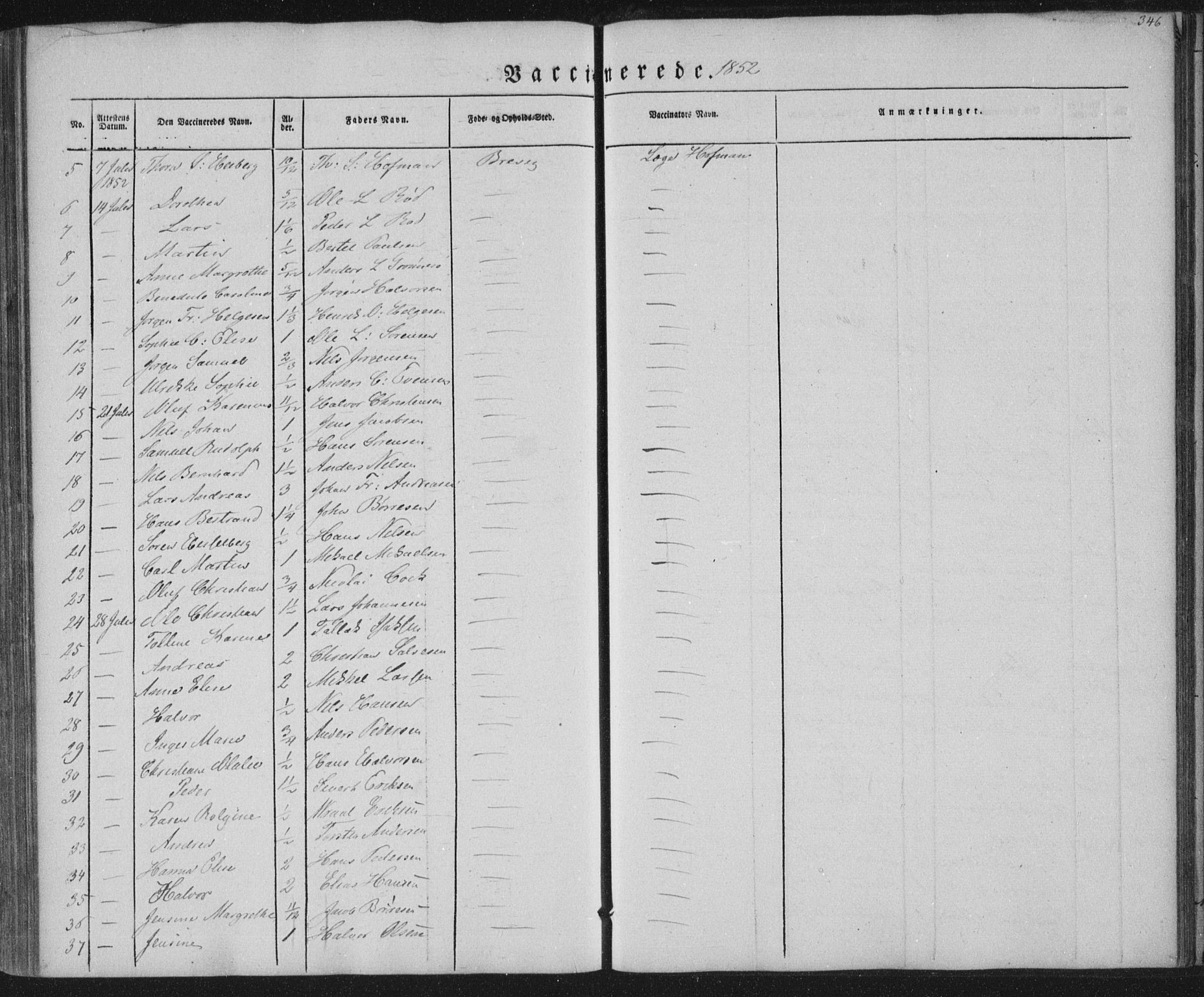 Brevik kirkebøker, AV/SAKO-A-255/F/Fa/L0005: Parish register (official) no. 5, 1847-1865, p. 346