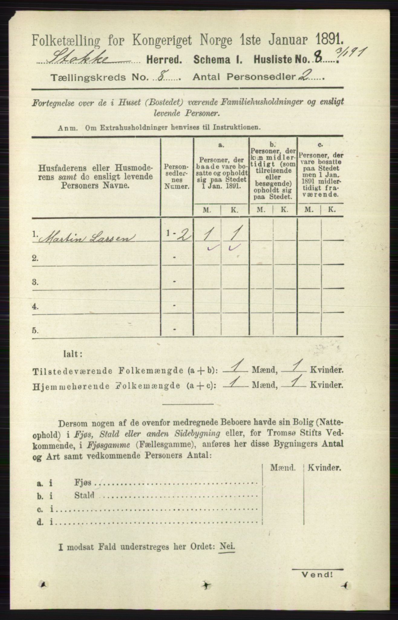 RA, 1891 census for 0720 Stokke, 1891, p. 4948