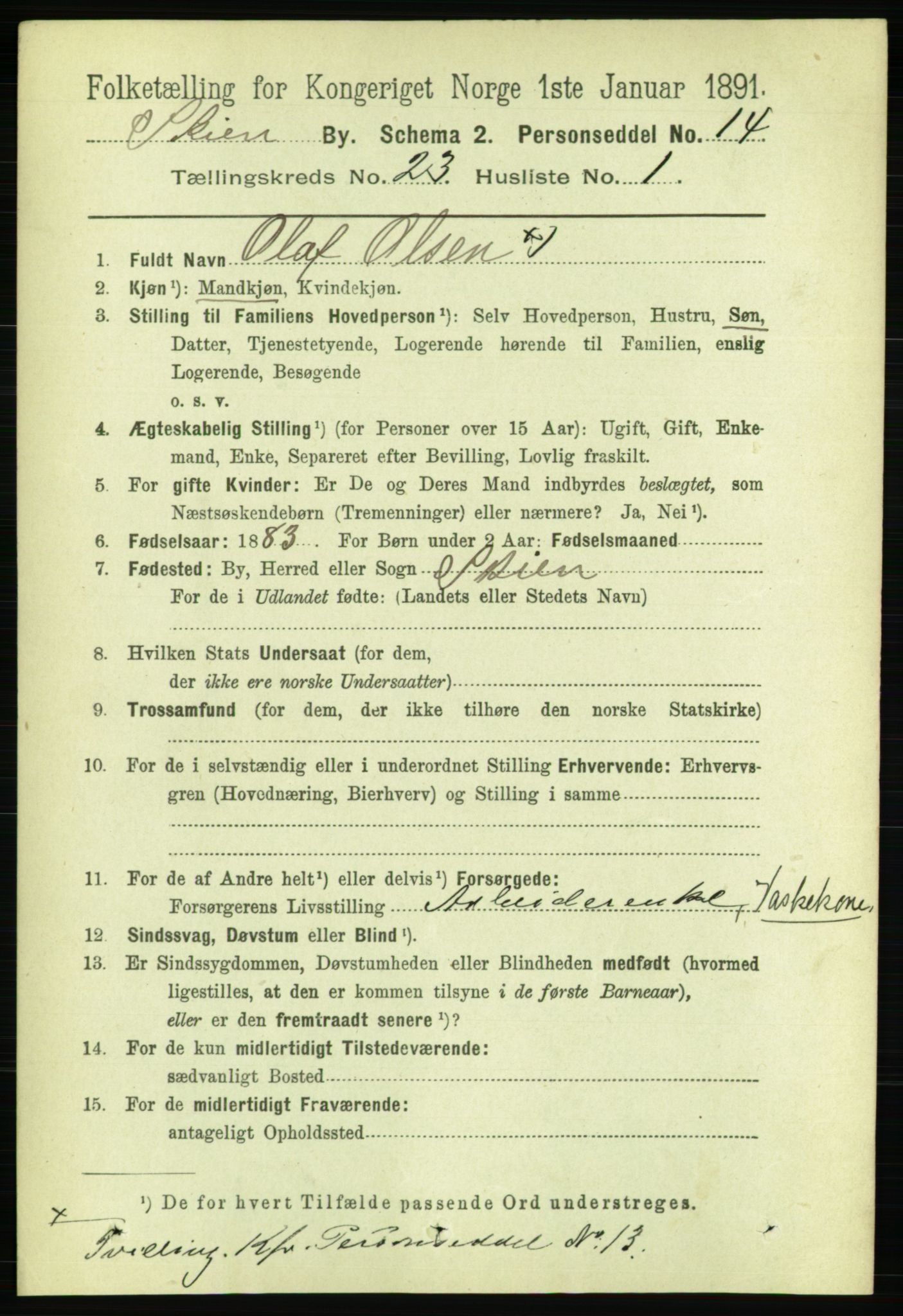 RA, 1891 census for 0806 Skien, 1891, p. 5828