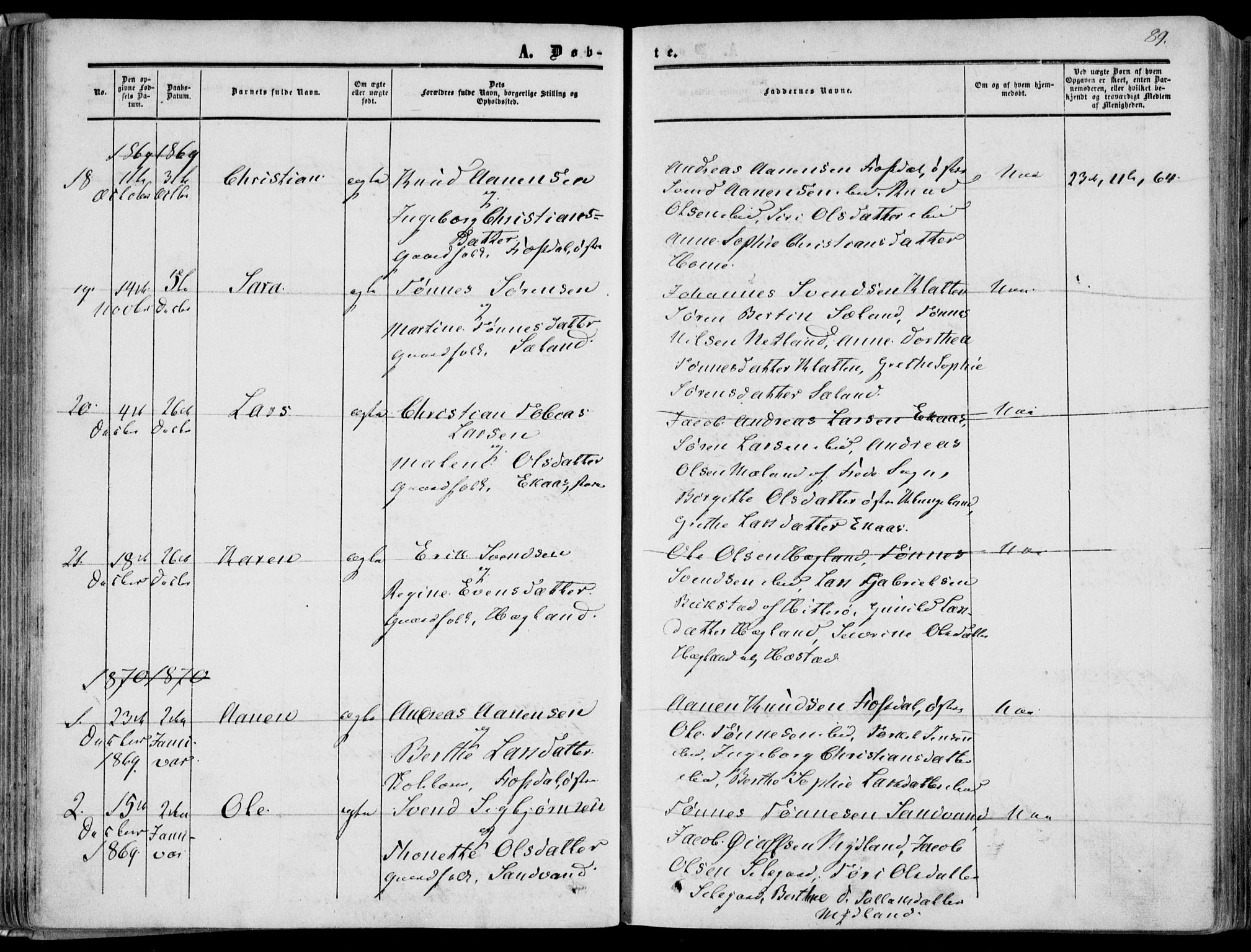 Bakke sokneprestkontor, SAK/1111-0002/F/Fa/Fab/L0002: Parish register (official) no. A 2, 1855-1884, p. 89