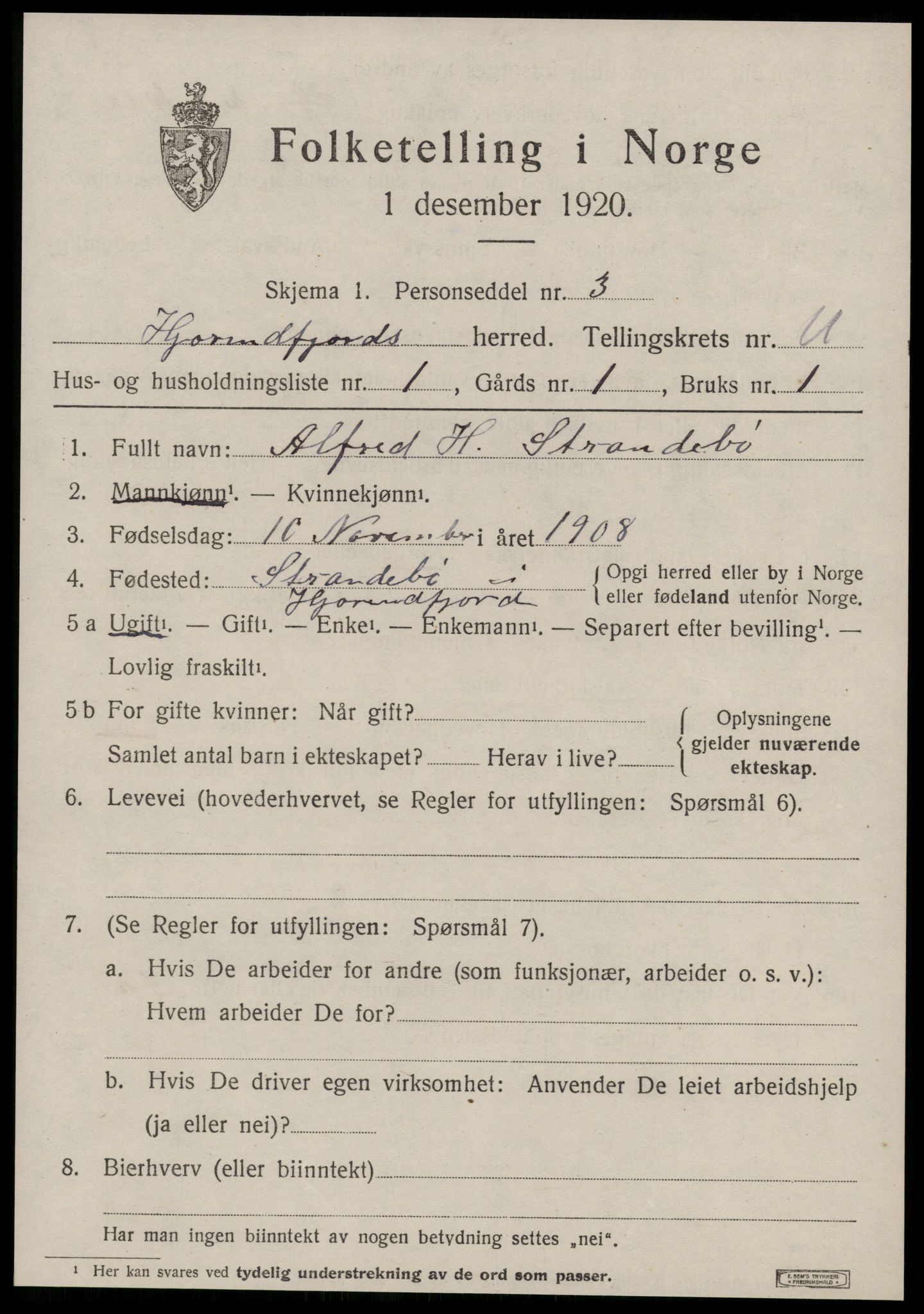 SAT, 1920 census for Hjørundfjord, 1920, p. 4159