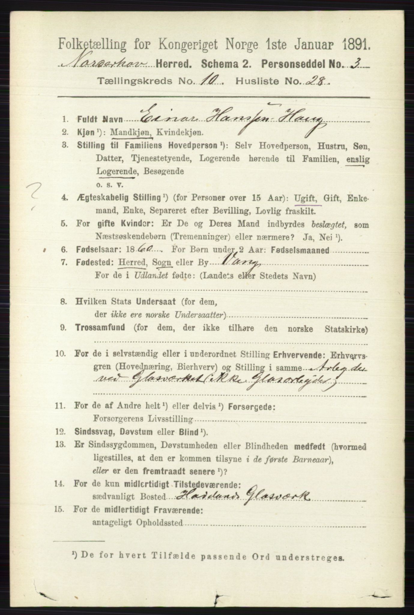 RA, 1891 census for 0613 Norderhov, 1891, p. 7661