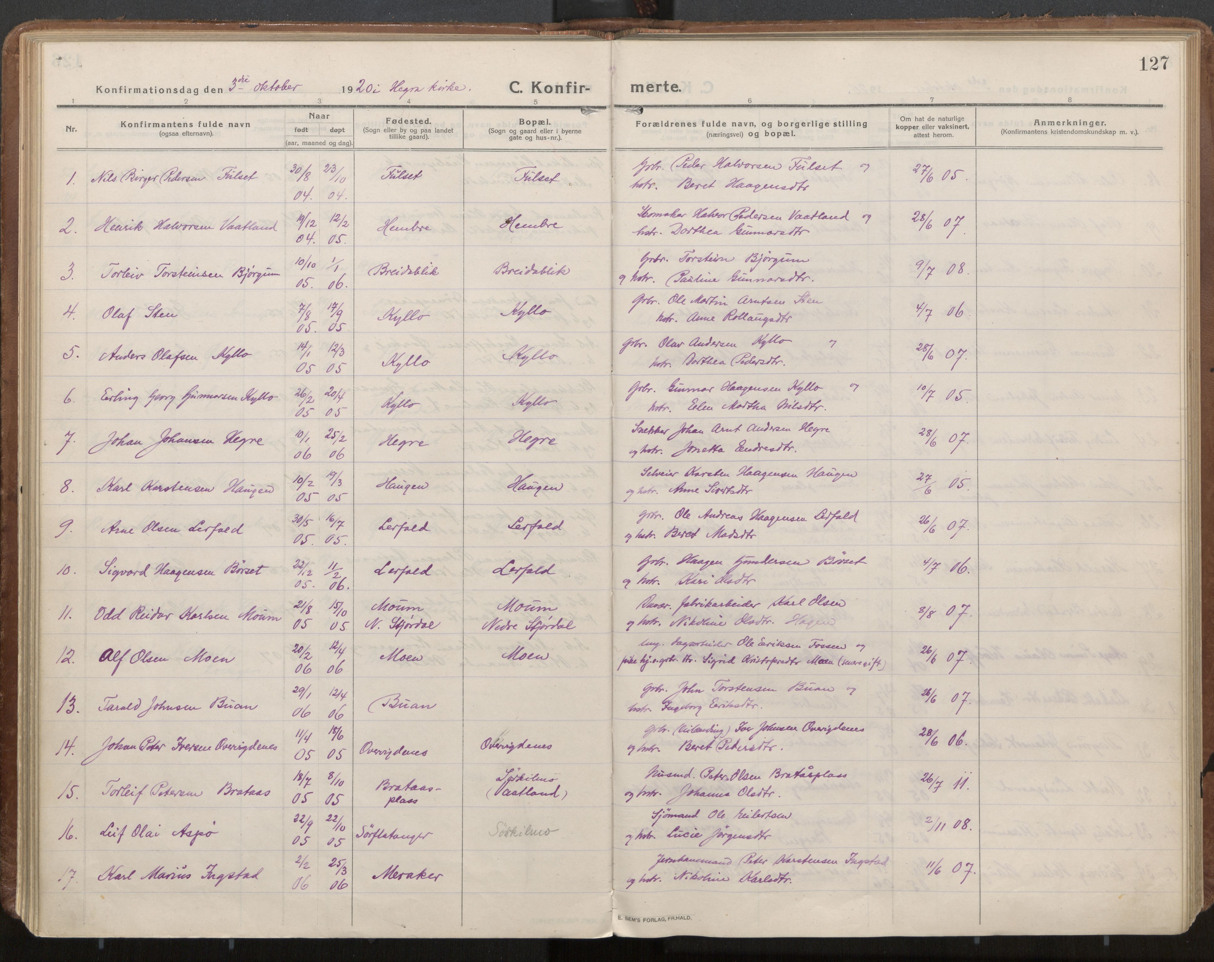 Ministerialprotokoller, klokkerbøker og fødselsregistre - Nord-Trøndelag, SAT/A-1458/703/L0037: Parish register (official) no. 703A10, 1915-1932, p. 127