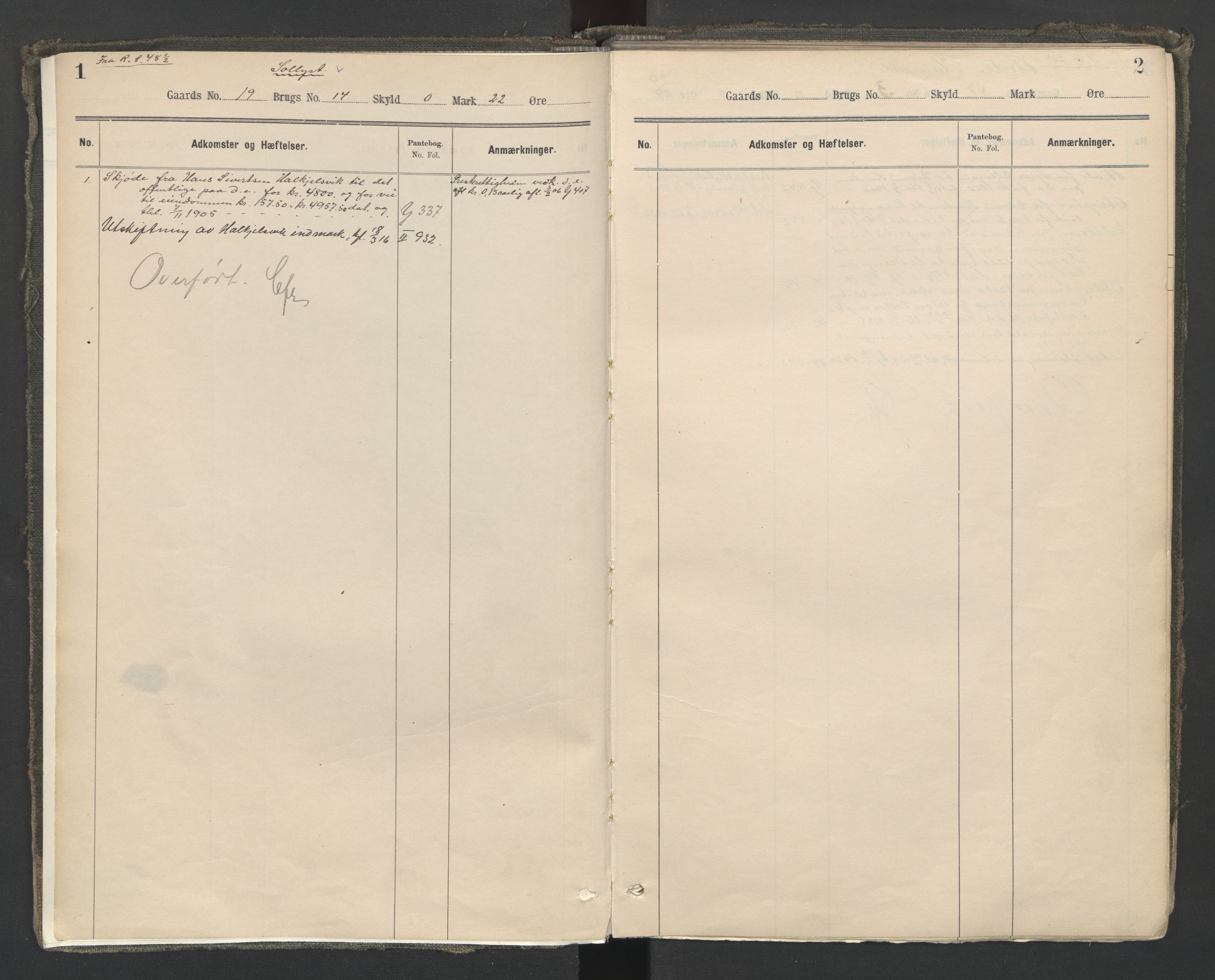 Søre Sunnmøre sorenskriveri, SAT/A-4122/1/2/2Aa/L0020: Mortgage register no. 20, 1902-1924, p. 1-2