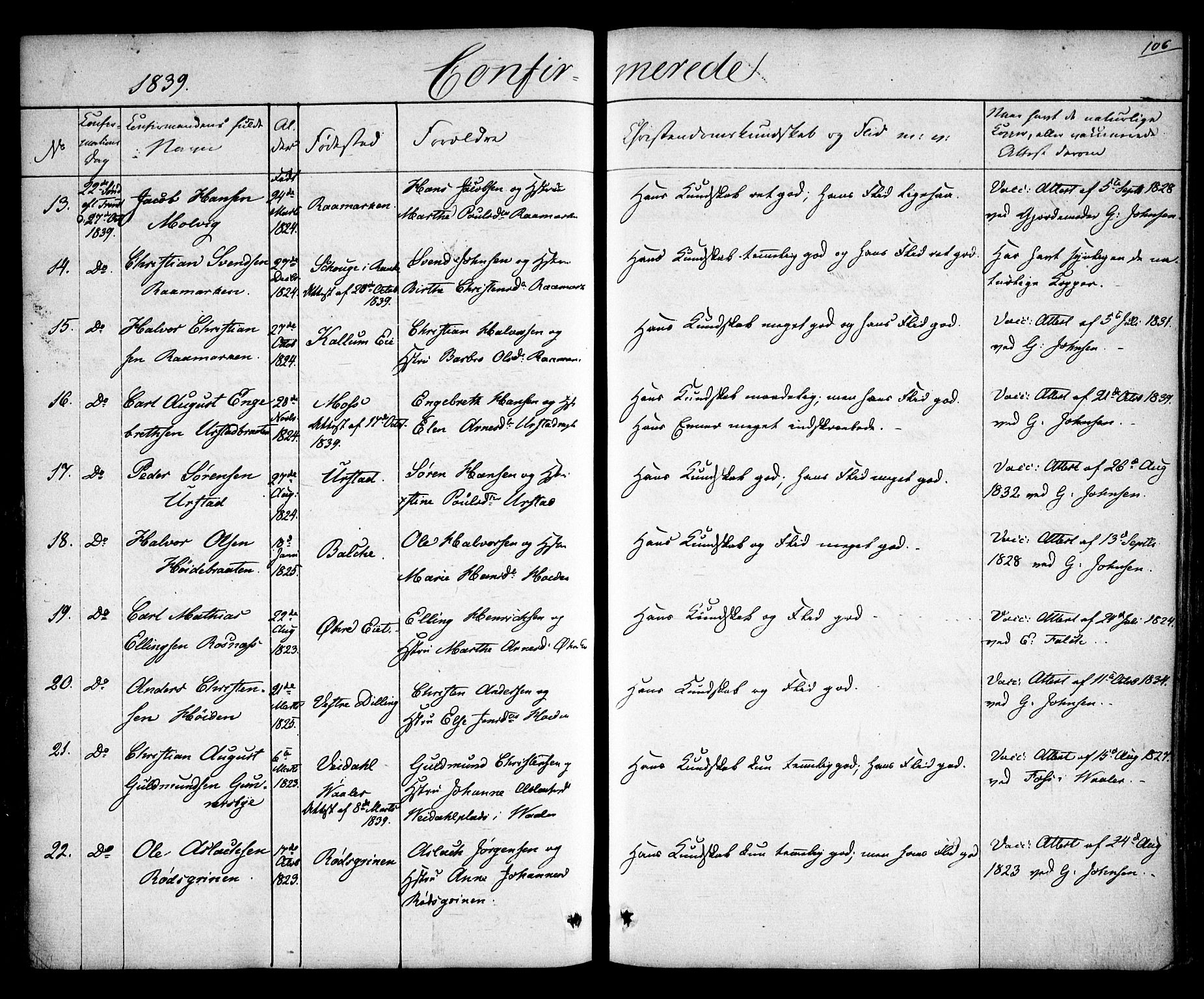 Rygge prestekontor Kirkebøker, SAO/A-10084b/F/Fa/L0004: Parish register (official) no. 4, 1836-1851, p. 106