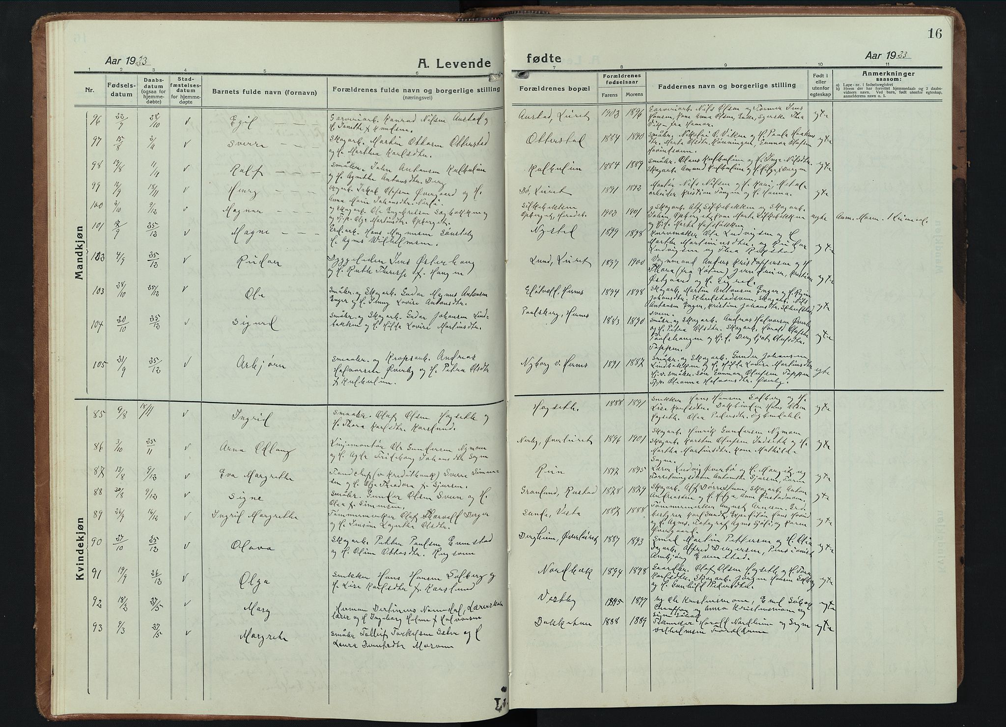 Elverum prestekontor, AV/SAH-PREST-044/H/Ha/Hab/L0015: Parish register (copy) no. 15, 1922-1945, p. 16