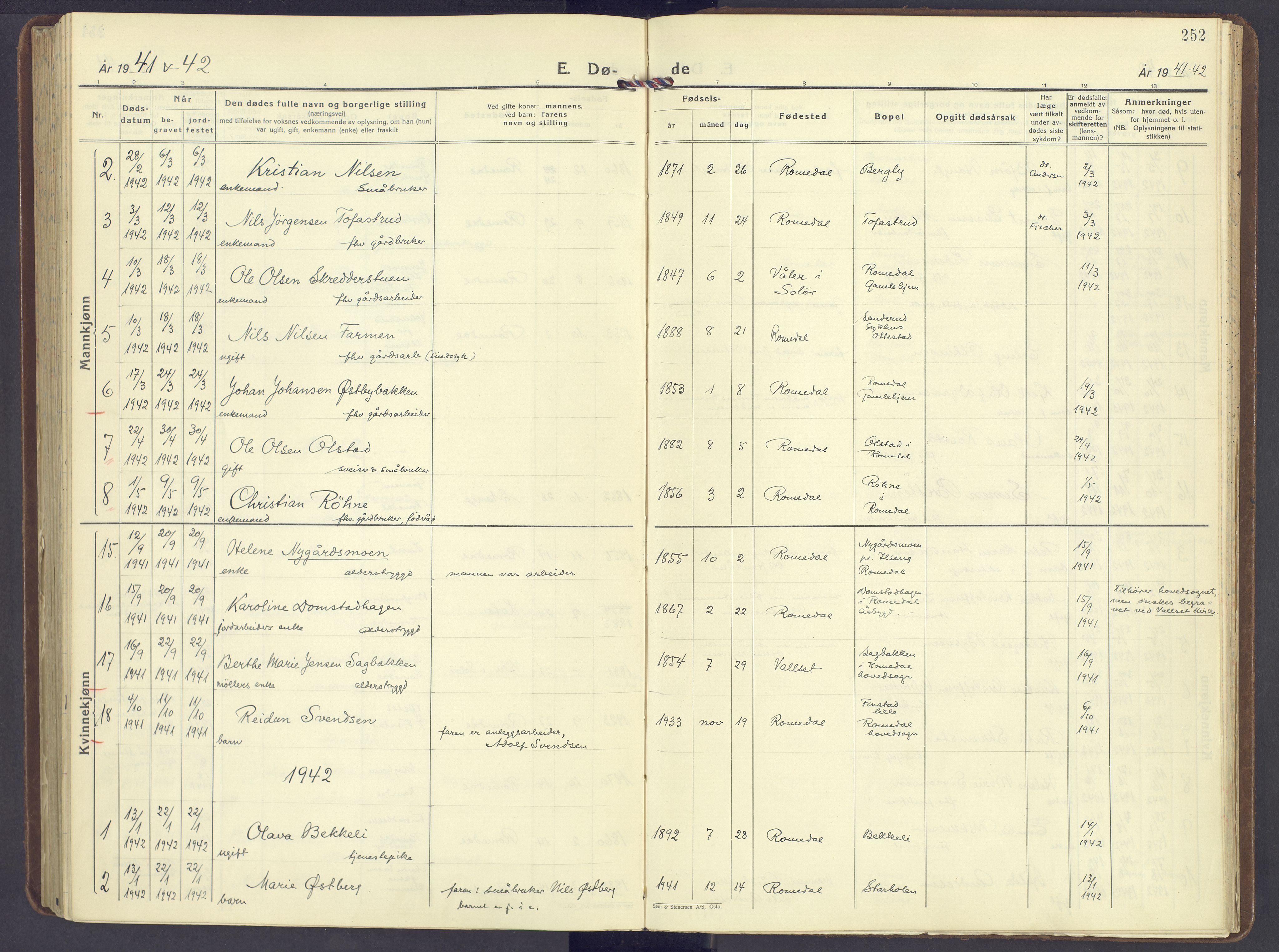 Romedal prestekontor, AV/SAH-PREST-004/K/L0014: Parish register (official) no. 14, 1936-1949, p. 252