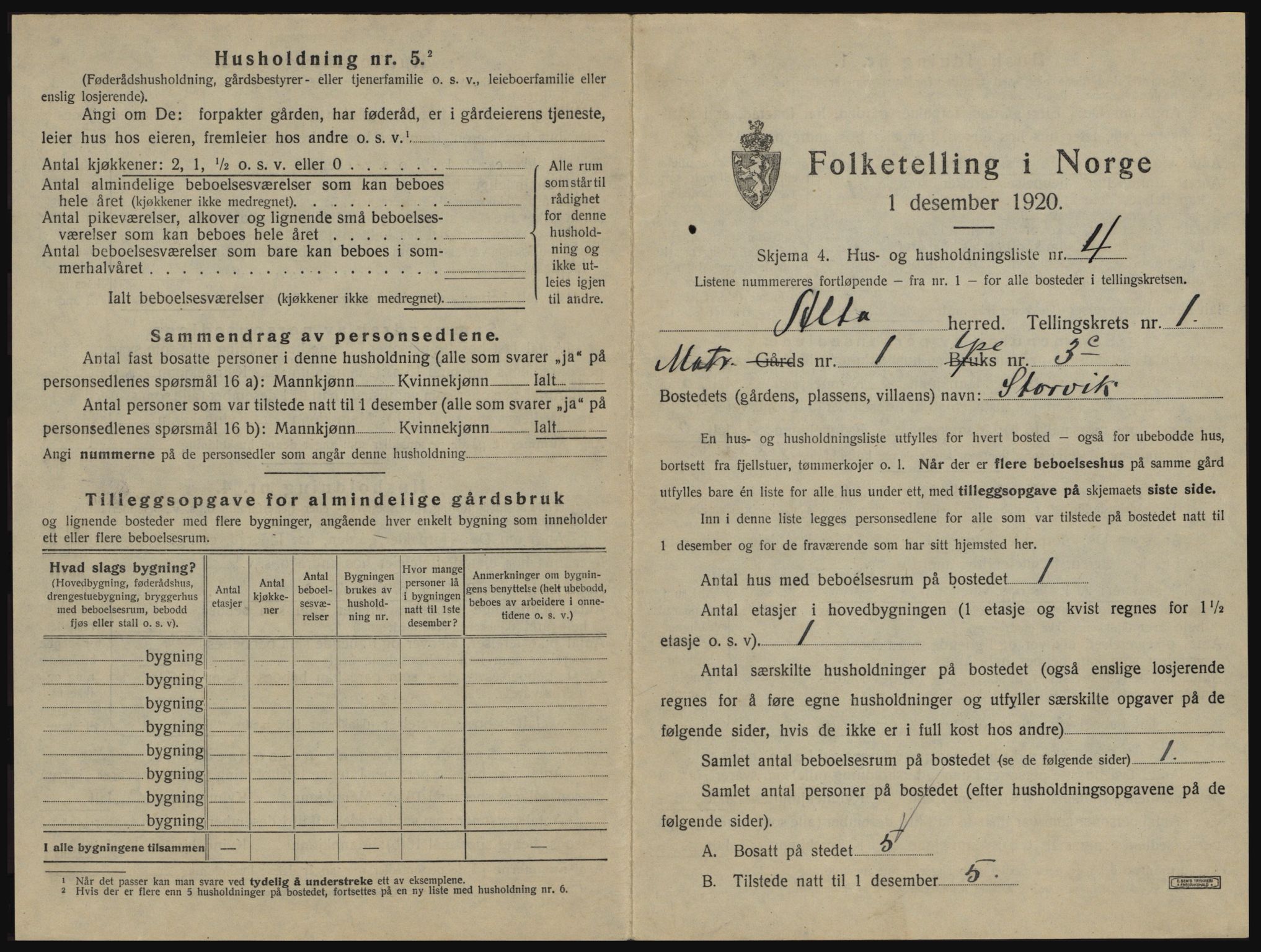 SATØ, 1920 census for Alta, 1920, p. 46