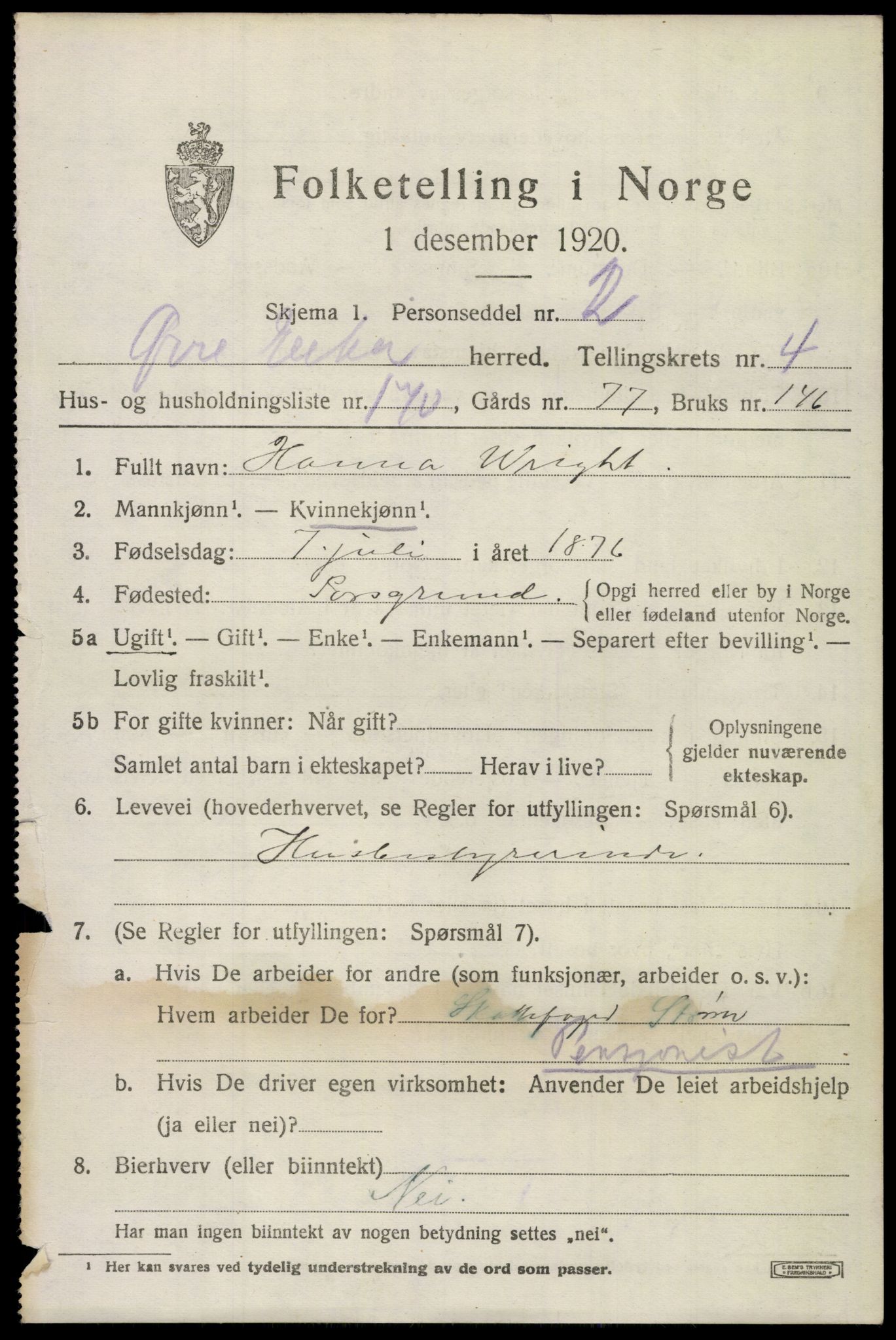 SAKO, 1920 census for Øvre Eiker, 1920, p. 11806