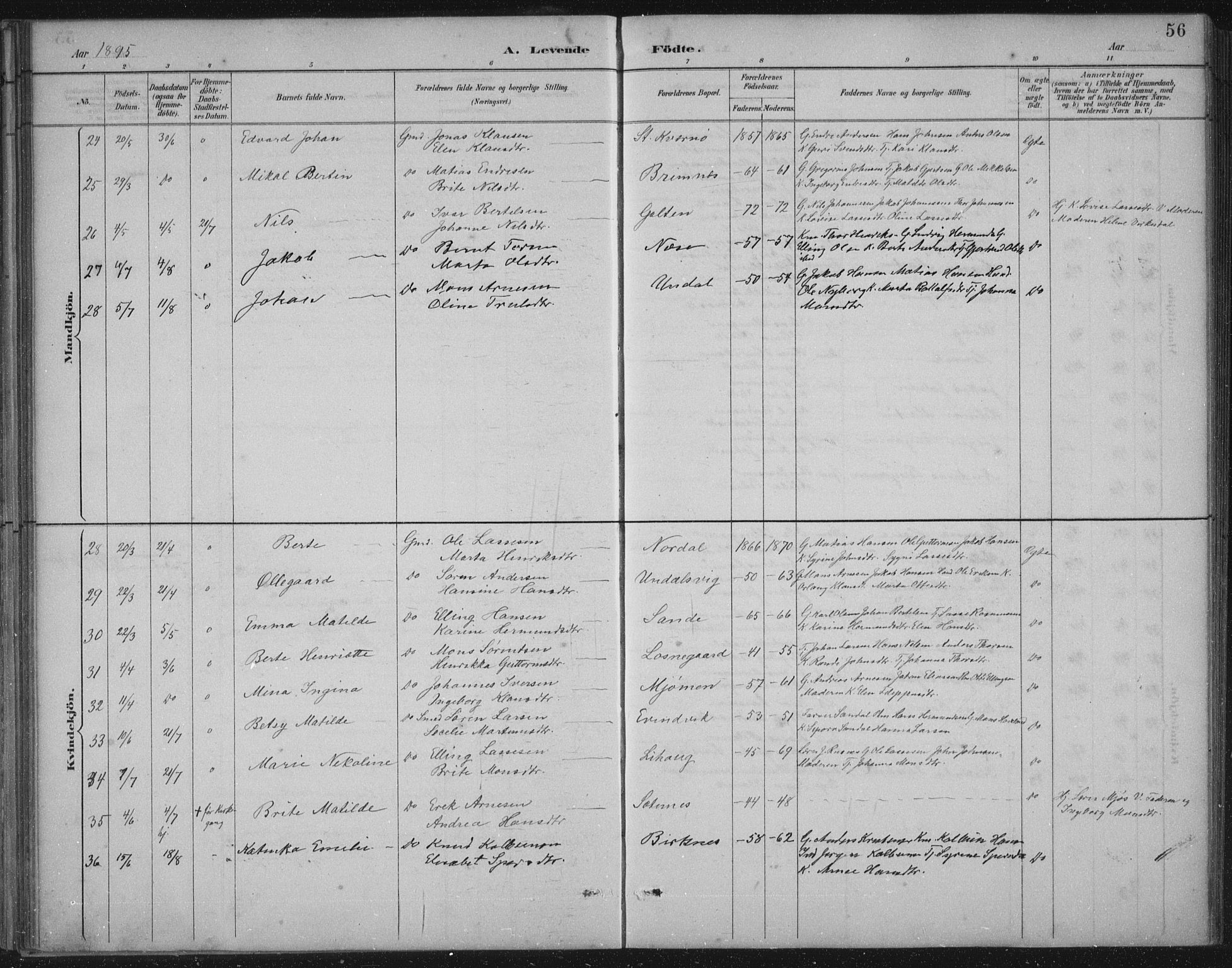 Gulen sokneprestembete, SAB/A-80201/H/Hab/Habb/L0003: Parish register (copy) no. B 3, 1884-1907, p. 56