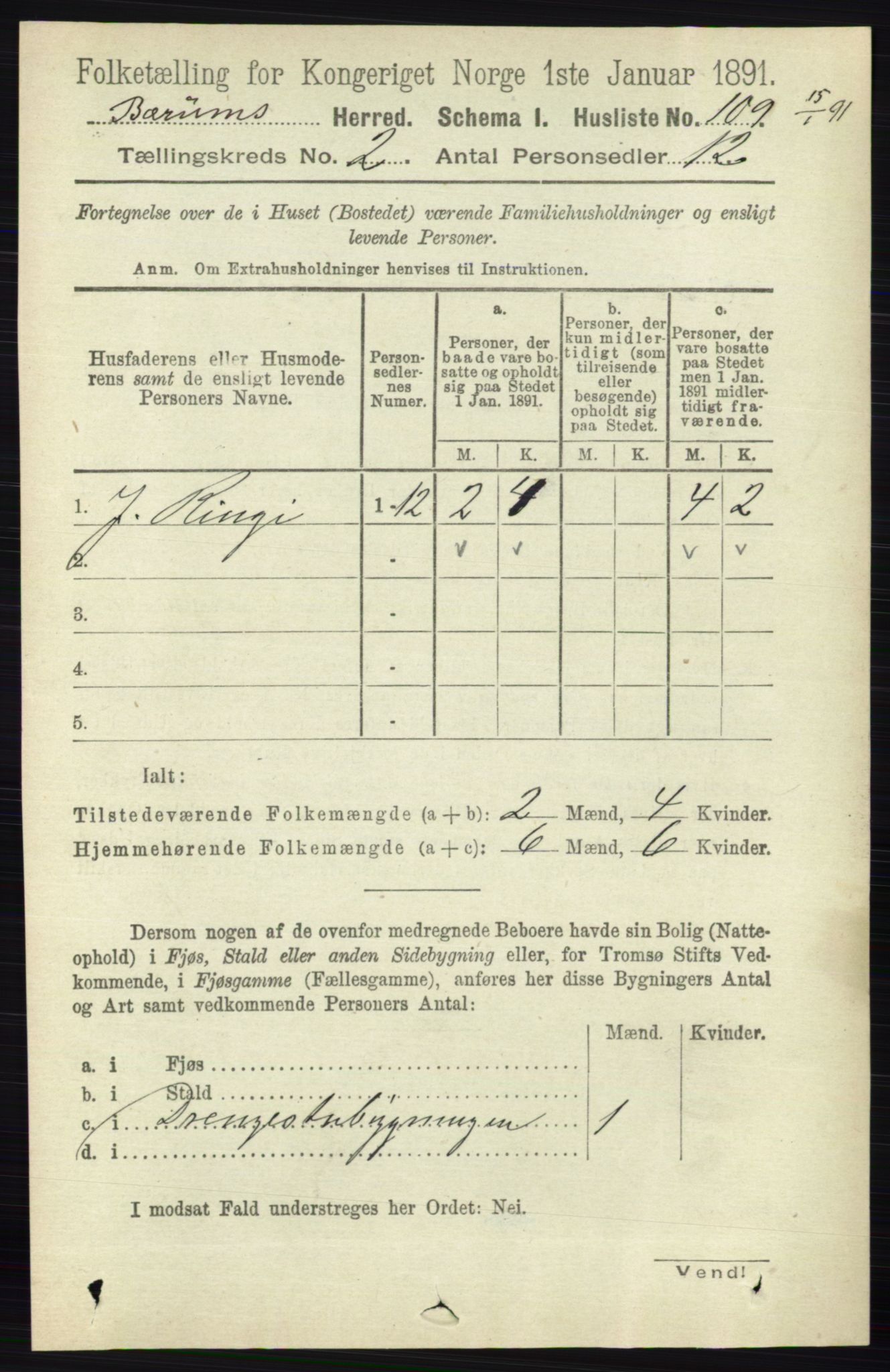 RA, 1891 census for 0219 Bærum, 1891, p. 1066