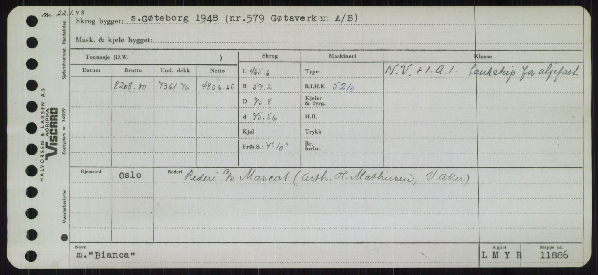 Sjøfartsdirektoratet med forløpere, Skipsmålingen, RA/S-1627/H/Hb/L0001: Fartøy, A-D, p. 251