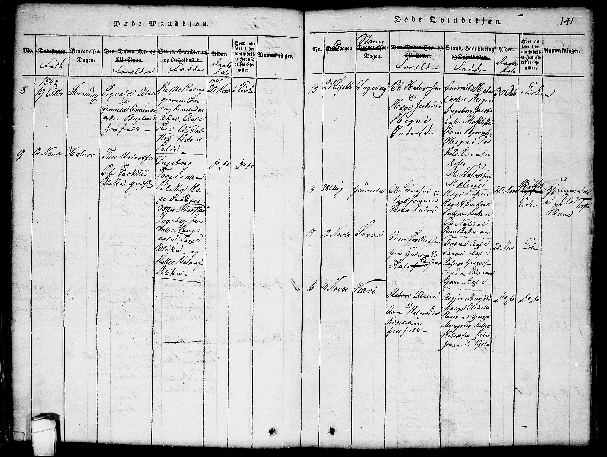 Seljord kirkebøker, SAKO/A-20/G/Gb/L0002: Parish register (copy) no. II 2, 1815-1854, p. 141