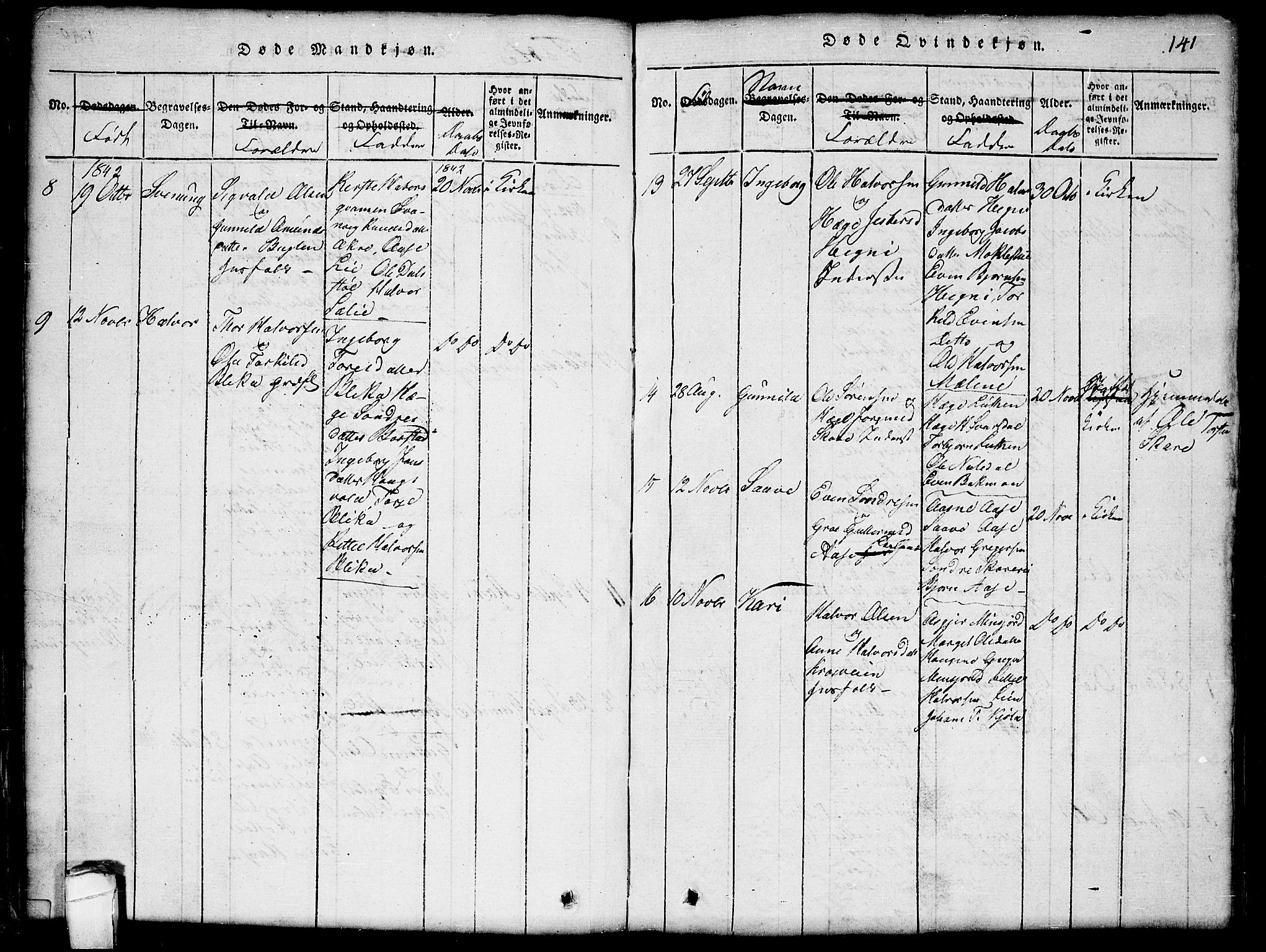 Seljord kirkebøker, AV/SAKO-A-20/G/Gb/L0002: Parish register (copy) no. II 2, 1815-1854, p. 141