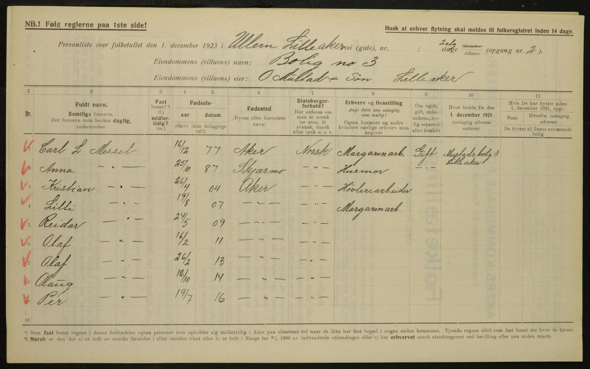 , Municipal Census 1923 for Aker, 1923, p. 4109