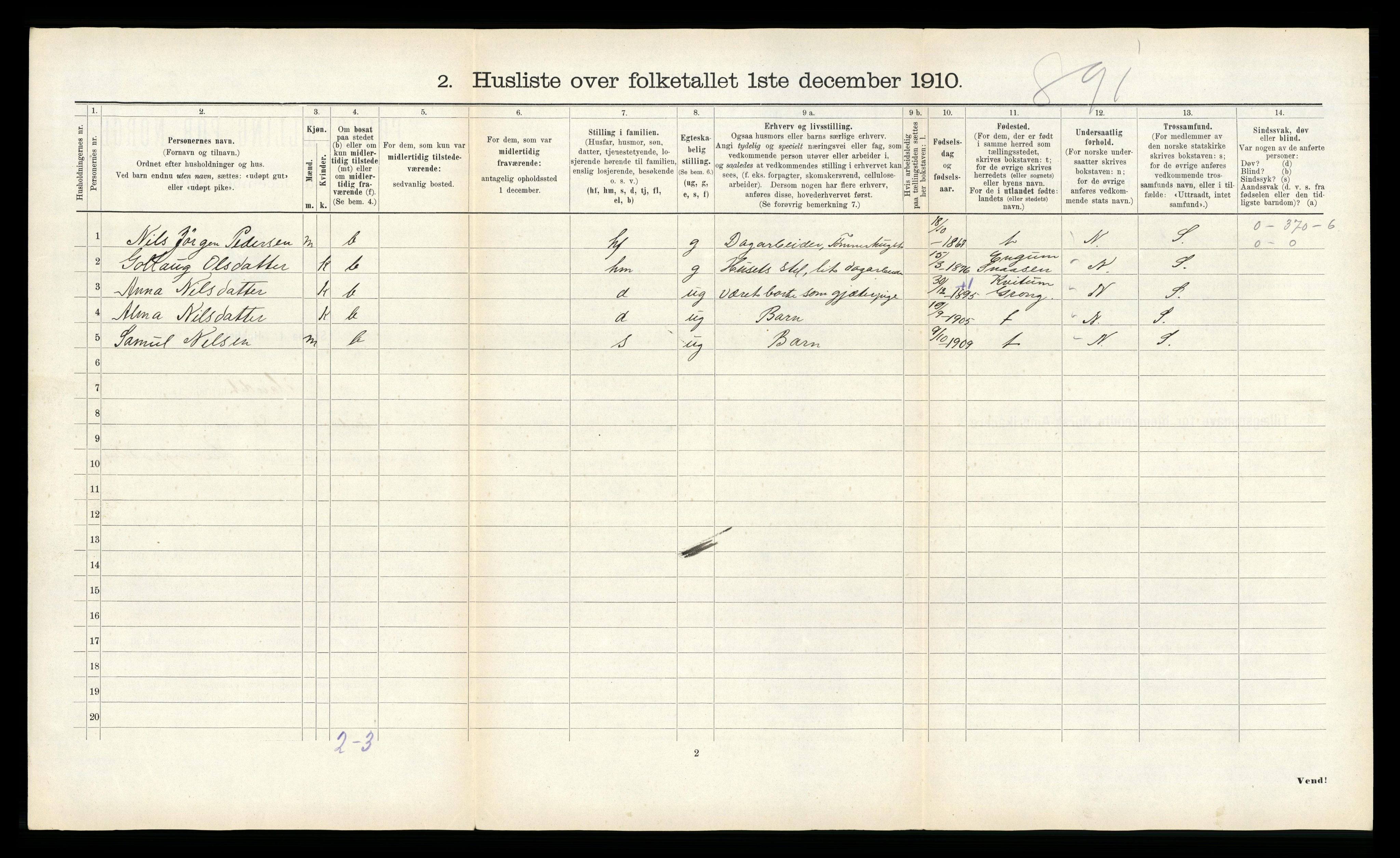 RA, 1910 census for Høylandet, 1910, p. 365