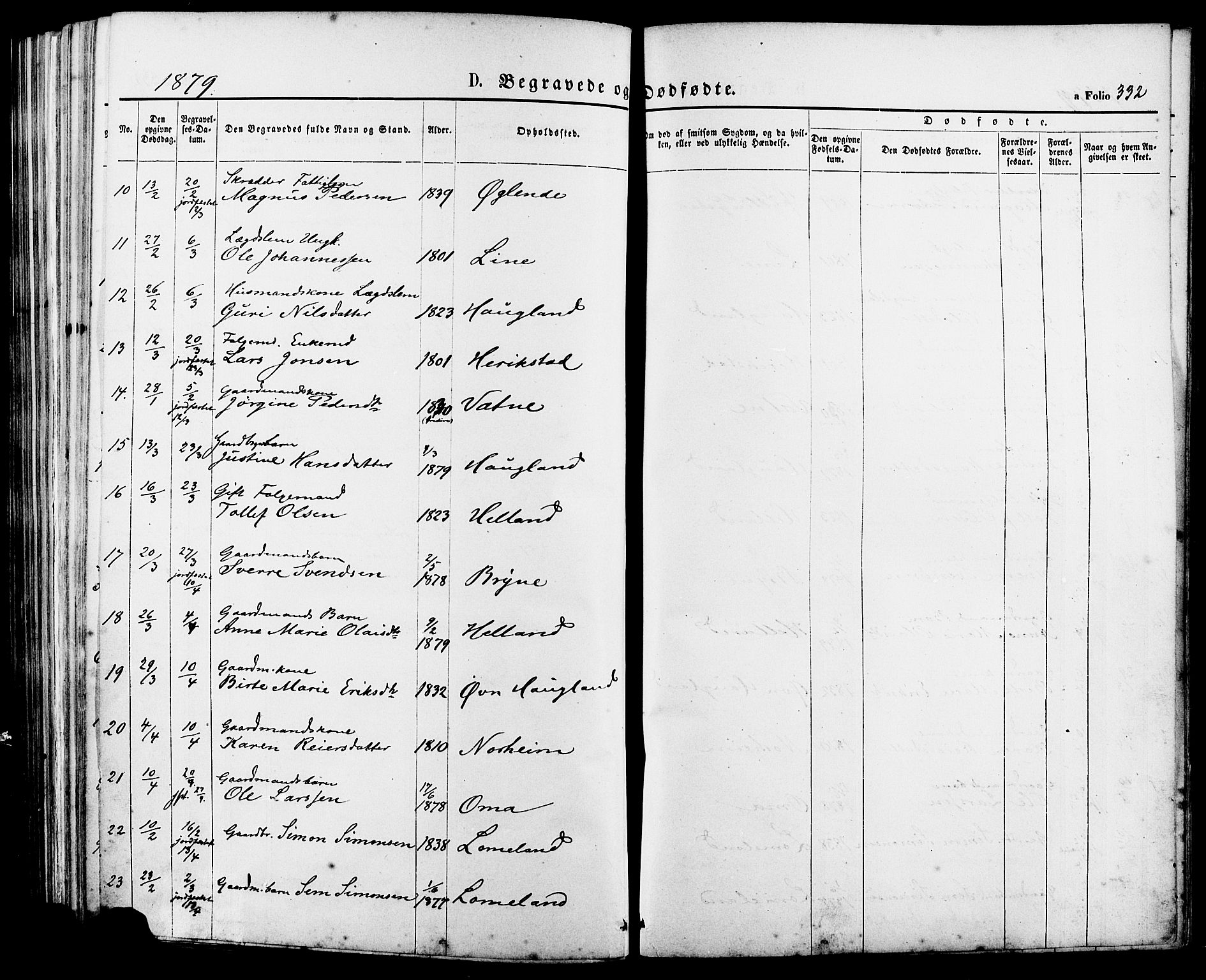 Lye sokneprestkontor, AV/SAST-A-101794/001/30BA/L0008: Parish register (official) no. A 7, 1872-1881, p. 332