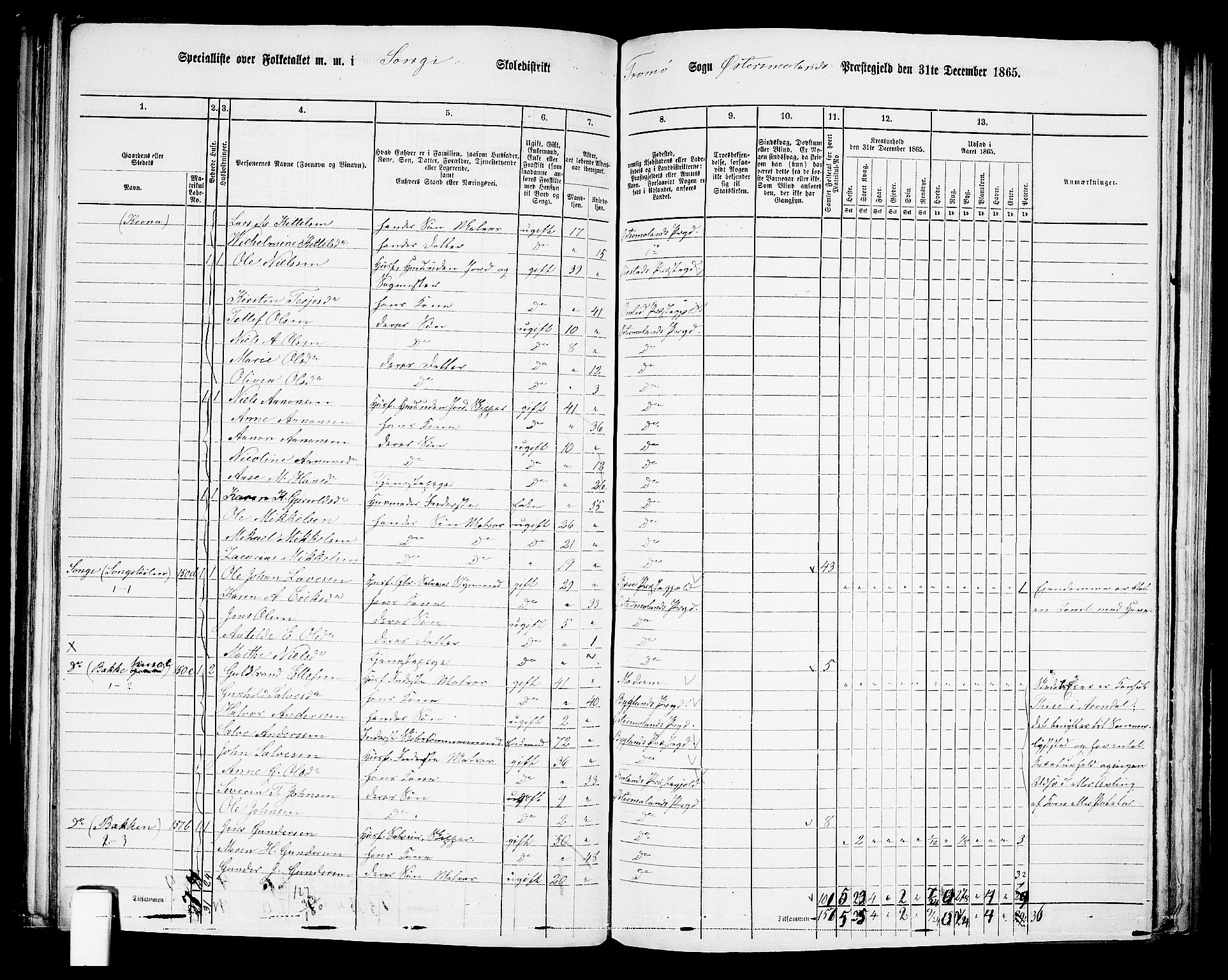 RA, 1865 census for Austre Moland, 1865, p. 156