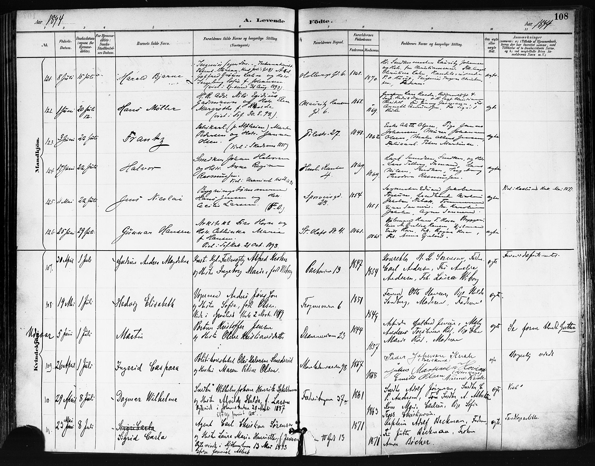 Trefoldighet prestekontor Kirkebøker, SAO/A-10882/F/Fa/L0006: Parish register (official) no. I 6, 1891-1899, p. 108
