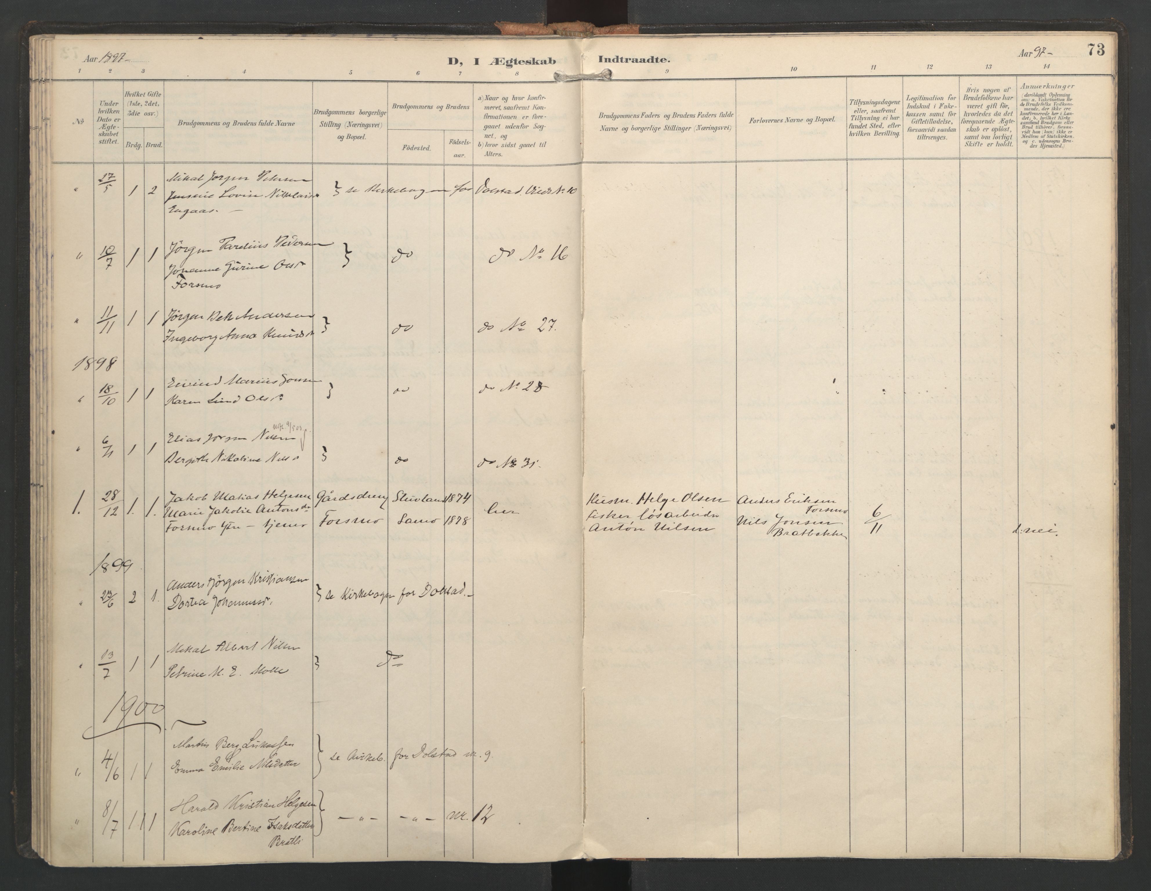 Ministerialprotokoller, klokkerbøker og fødselsregistre - Nordland, SAT/A-1459/821/L0317: Parish register (official) no. 821A01, 1892-1907, p. 73