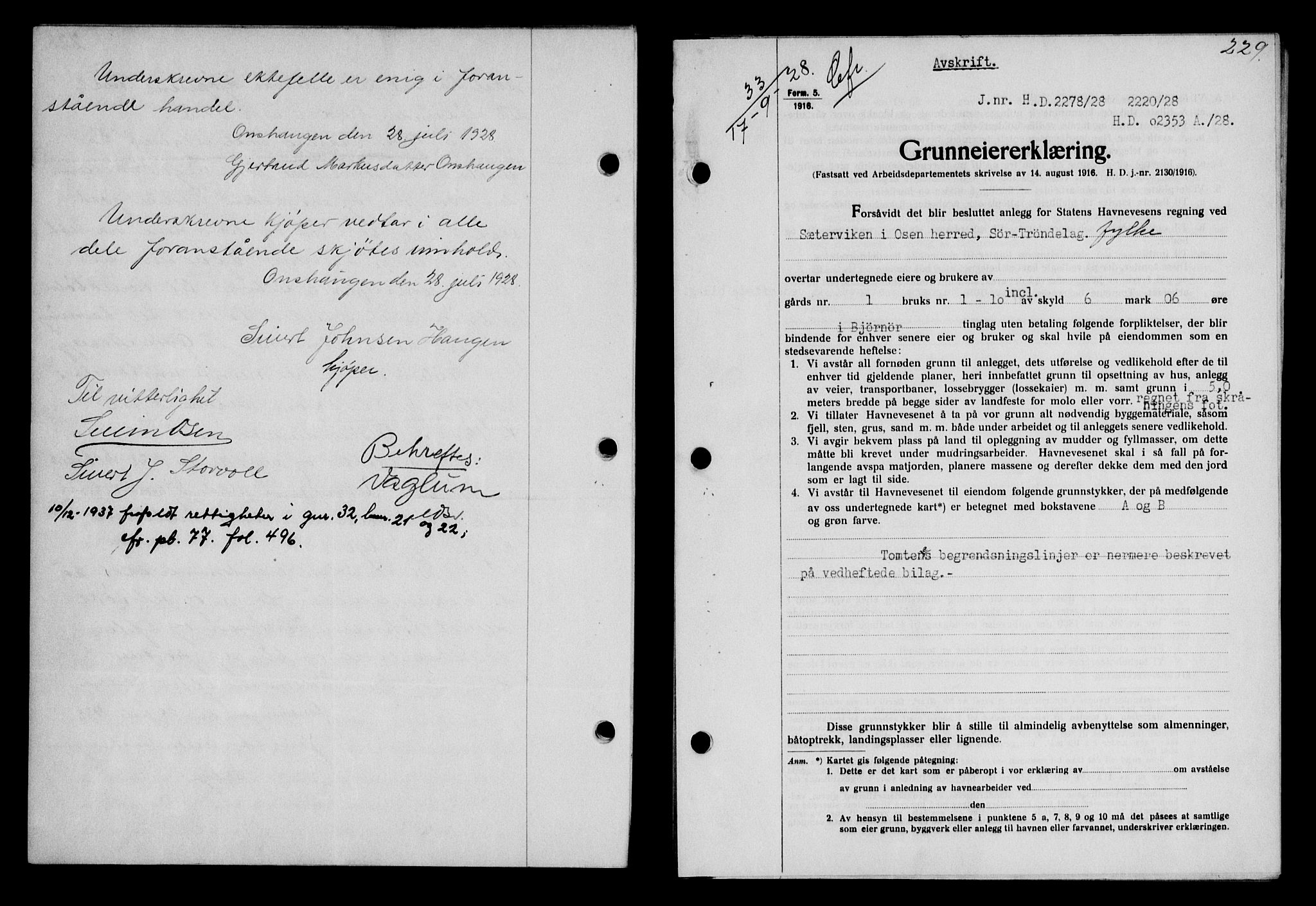 Fosen sorenskriveri, AV/SAT-A-1107/1/2/2C/L0067: Mortgage book no. 58, 1928-1929, p. 229, Deed date: 17.09.1928